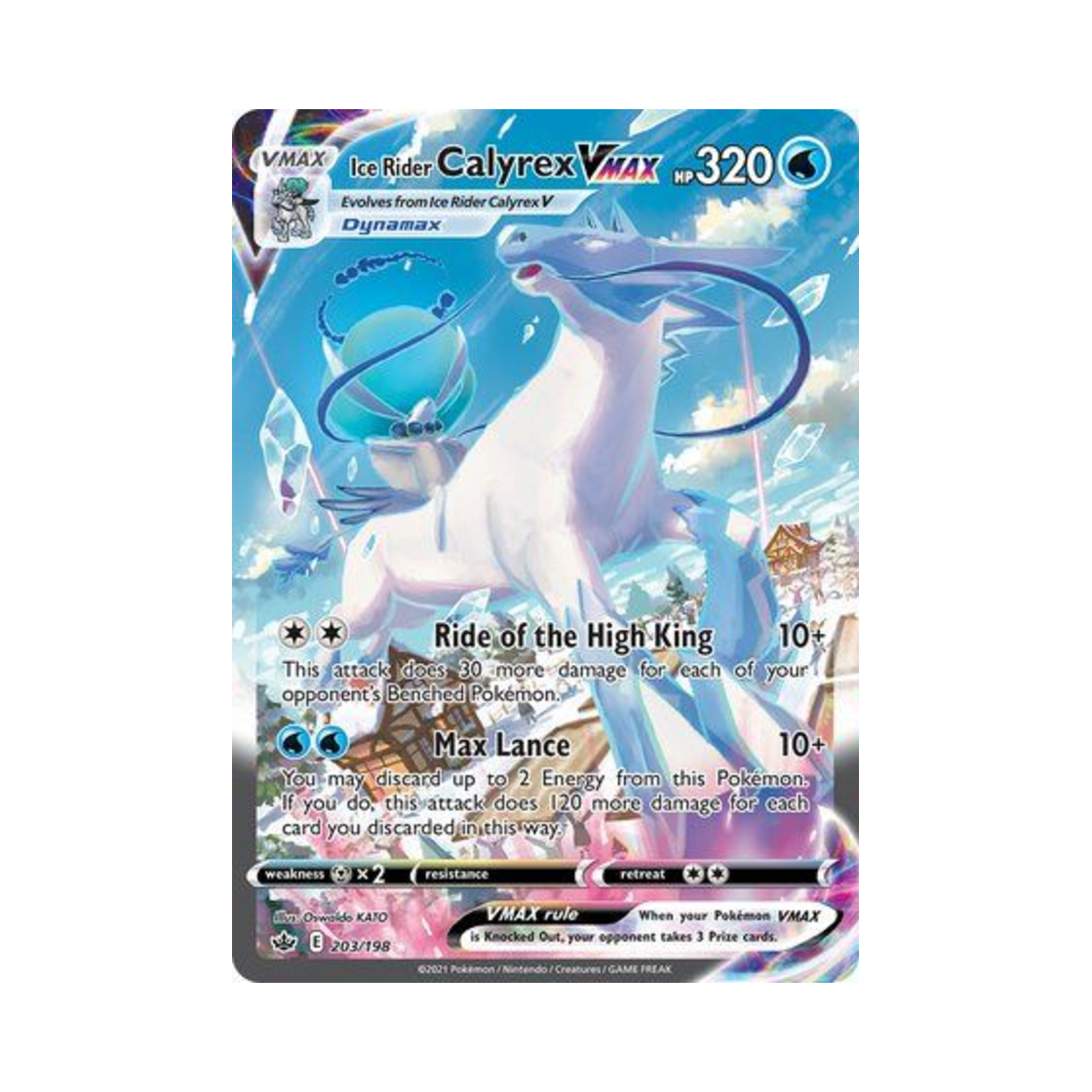 CRE203/198 Pokemon TCG Ice Rider Calyrex VMAX RR Chilling Reign (English Ver.)