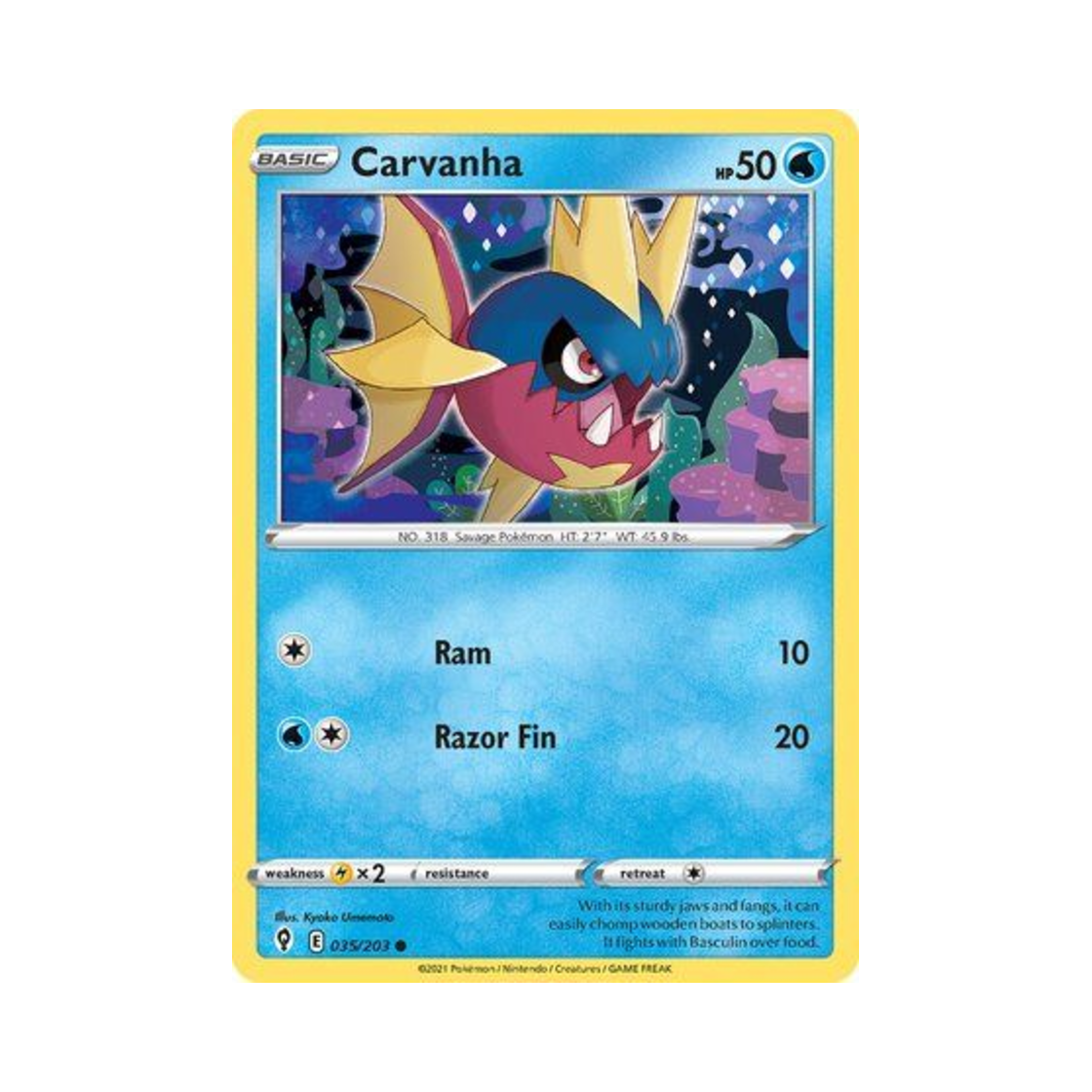 포켓몬 TCG 샤프니아 C 이볼빙 스카이즈 (영문판)(Pokemon TCG Carvanha C Evolving Skies (English Ver.)) - 1
