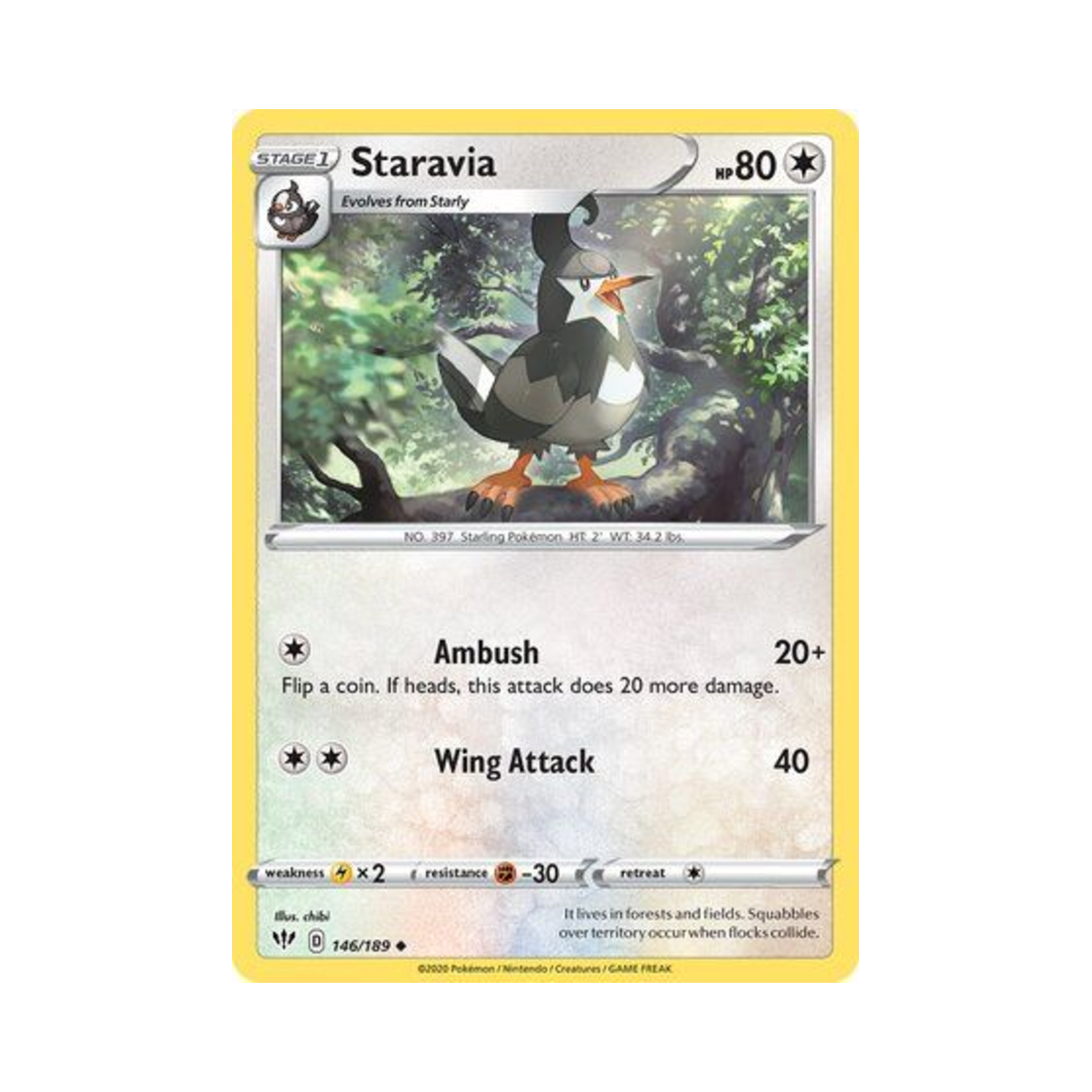 포켓몬 TCG 찌르버드 U 다크니스 어블레이즈 (영문판)(Pokemon TCG Staravia U Darkness Ablaze (English Ver.)) - 1