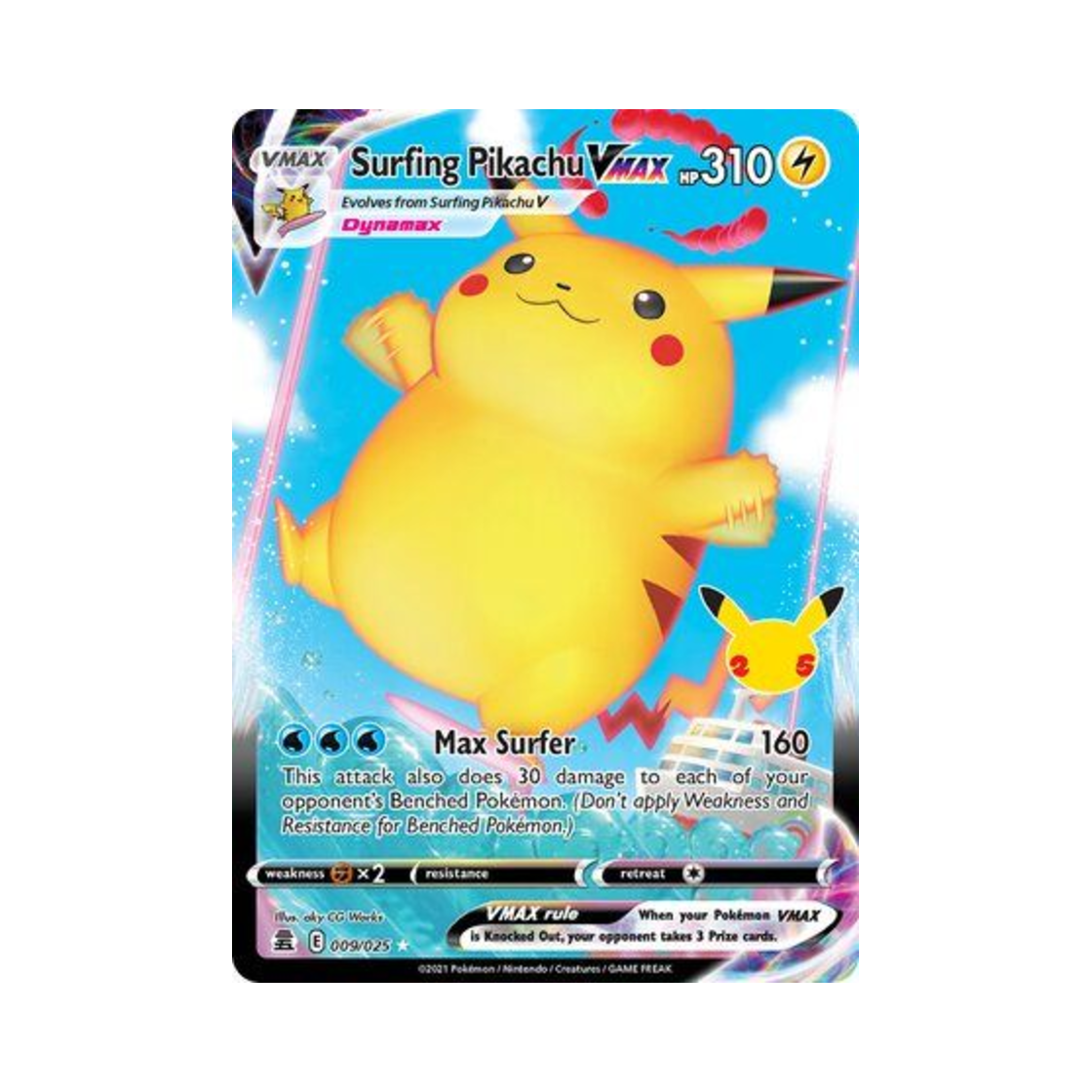 포켓몬 TCG 파도타기 피카츄 VMAX HRV 셀레브레이션즈 (영문판)(Pokemon TCG Surfing Pikachu VMAX HRV Celebrations (English Ver.)) - 1