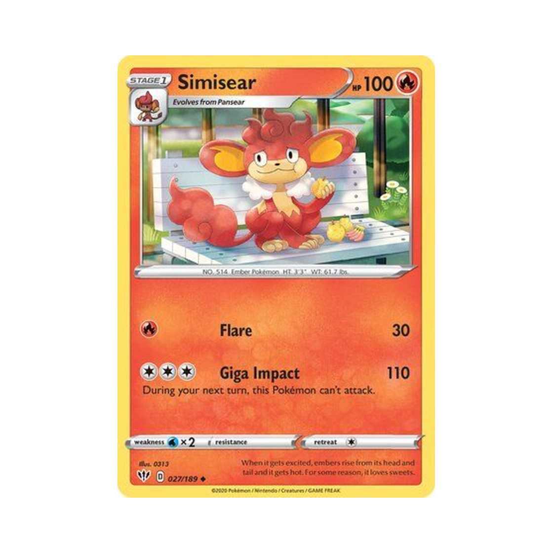 포켓몬 TCG 바오키 U 다크니스 어블레이즈 (영문판)(Pokemon TCG Simisear U Darkness Ablaze (English Ver.))
