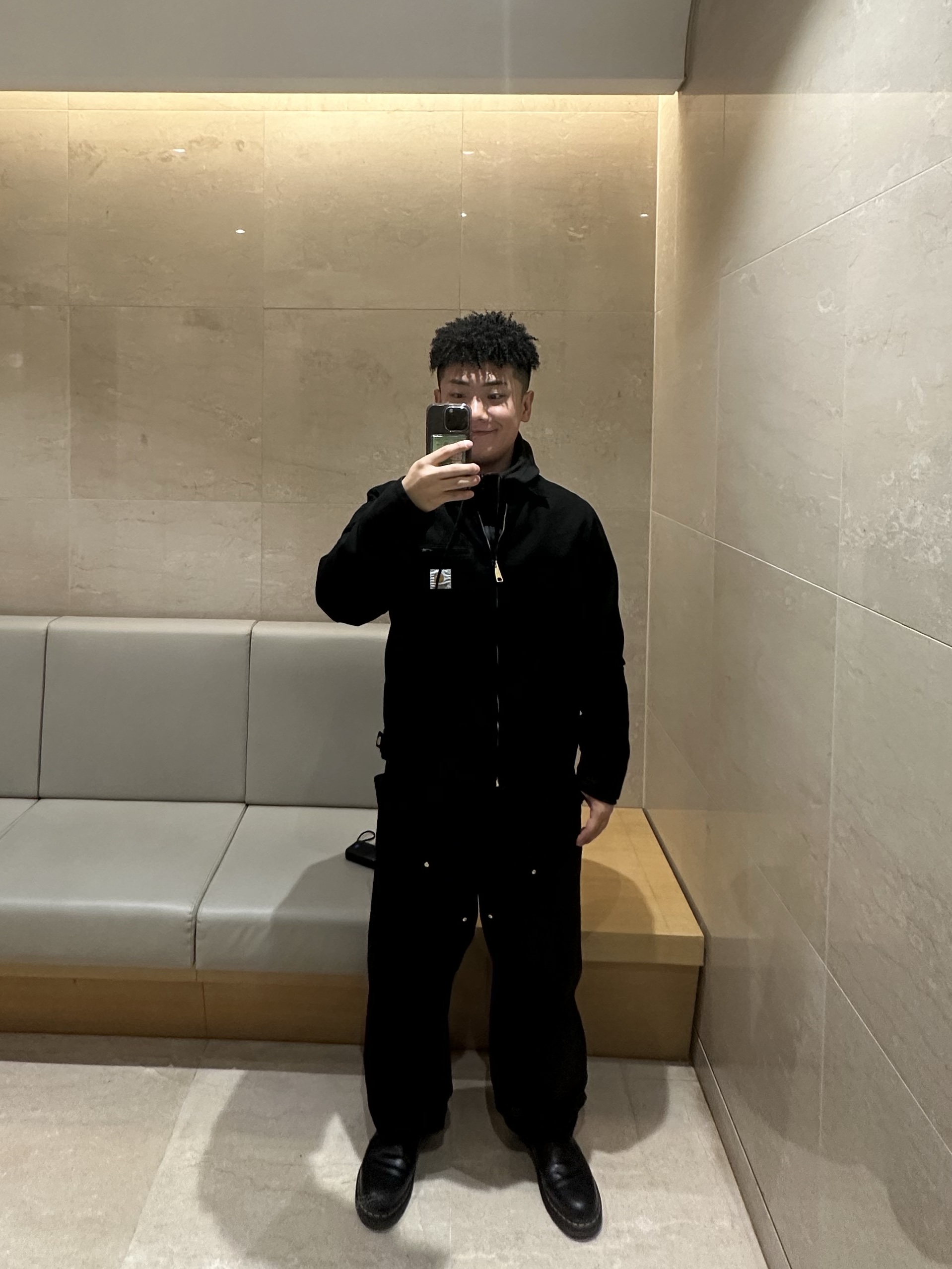 Carhartt WIP Detroit Jacket Black, Carhartt WIP Dearborn Canvas Double Knee Pants Black Rinsed 착용 스타일 - 2