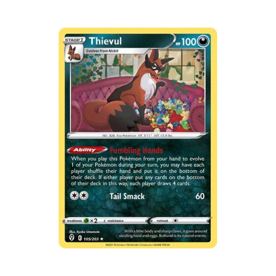 포켓몬 TCG 폭슬라이 R 이볼빙 스카이즈 (영문판)(Pokemon TCG Thievul R Evolving Skies (English Ver.)) - 1