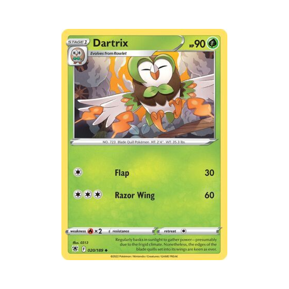 포켓몬 TCG 빼미스로우 U 아스트랄 레디안스 (영문판)(Pokemon TCG Dartrix U Astral Radiance (English Ver.))
