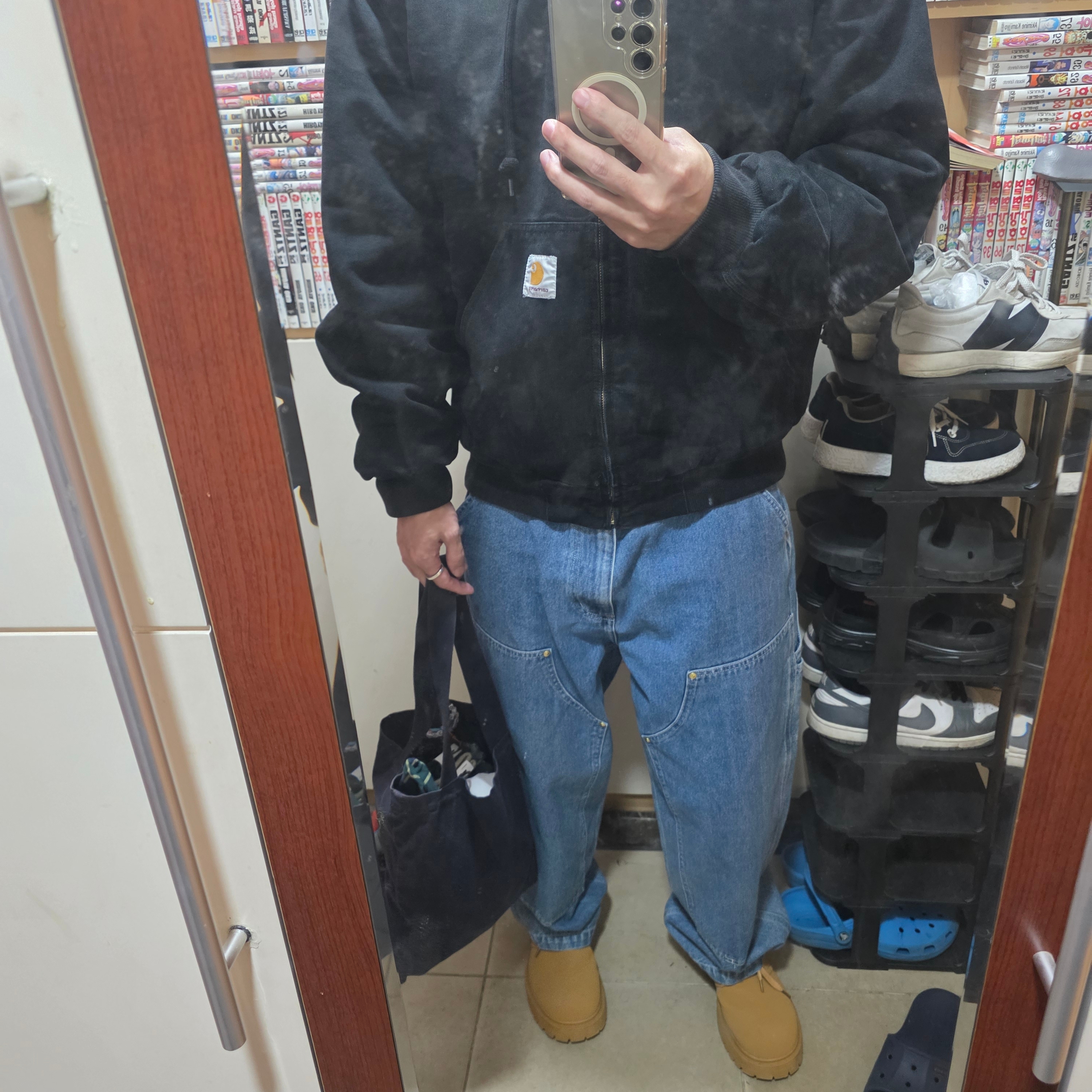 Carhartt WIP OG Active Jacket Peanut - Winter, Carhartt WIP Nash OG Double Knee Pants Blue Stone Washed 착용 스타일 - 2