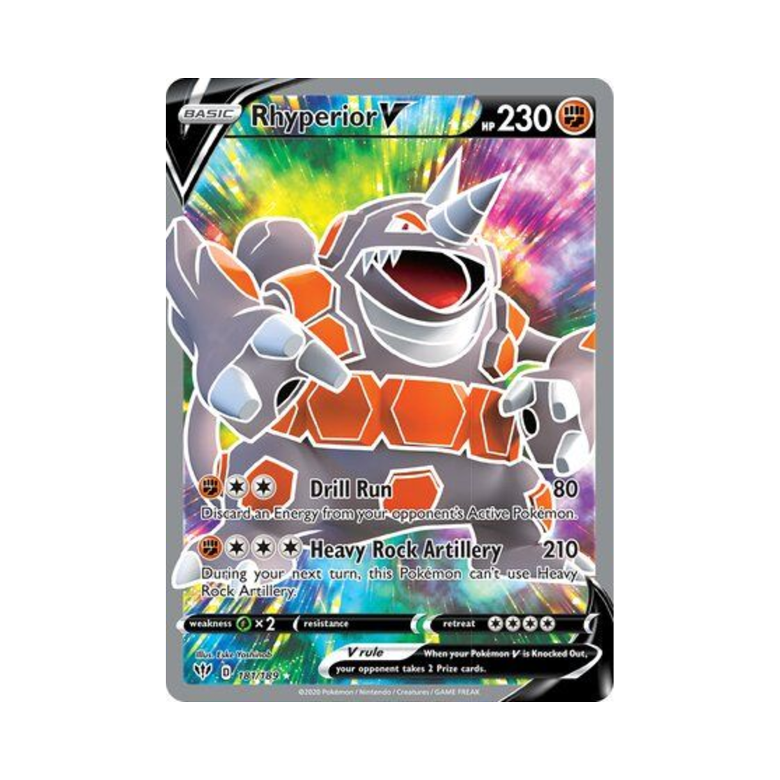 포켓몬 TCG 거대코뿌리 V RU 다크니스 어블레이즈 (영문판)(Pokemon TCG Rhyperior V RU Darkness Ablaze (English Ver.))
