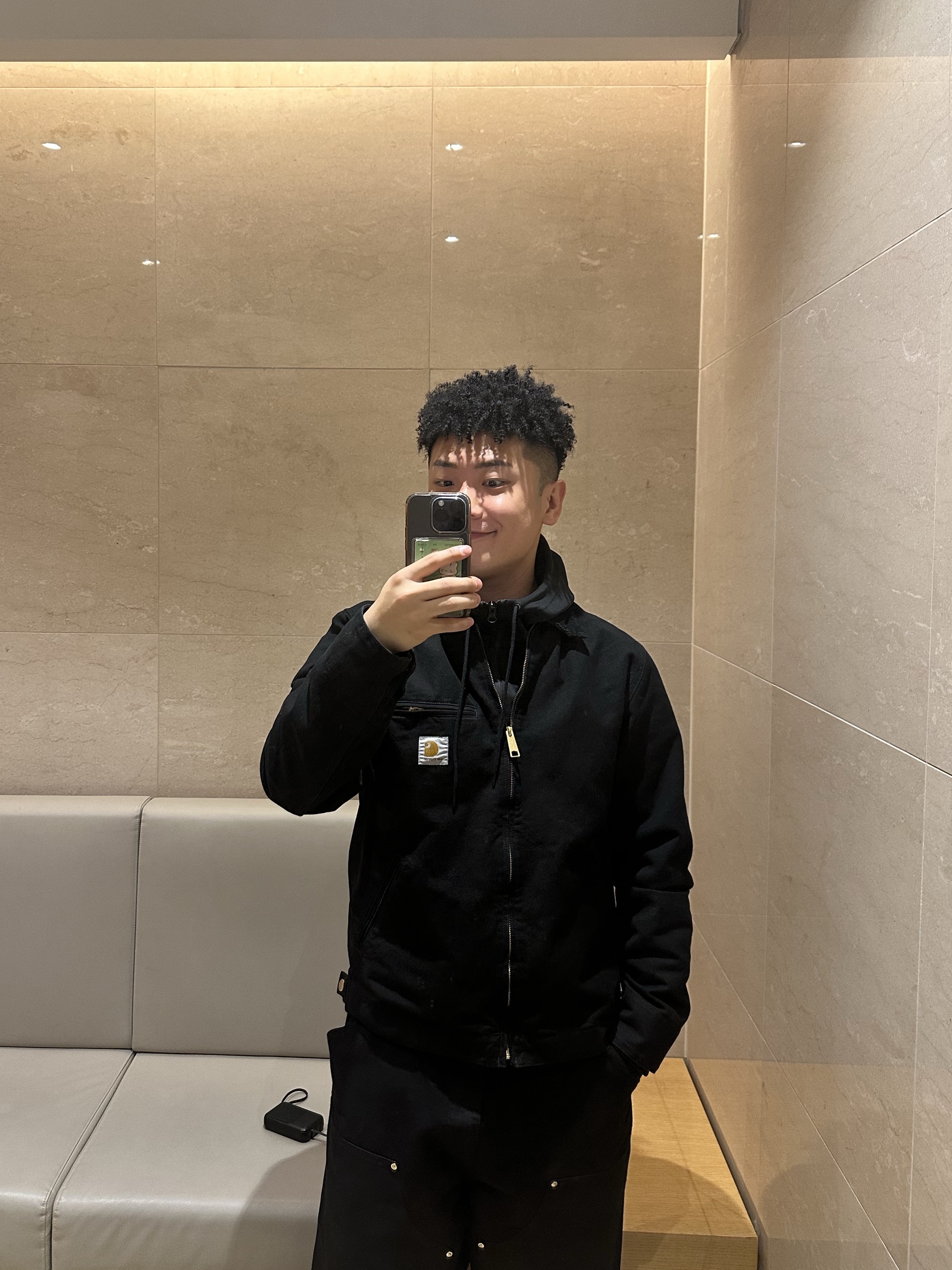 Carhartt WIP Detroit Jacket Black, Carhartt WIP Dearborn Canvas Double Knee Pants Black Rinsed 착용 스타일 - 3