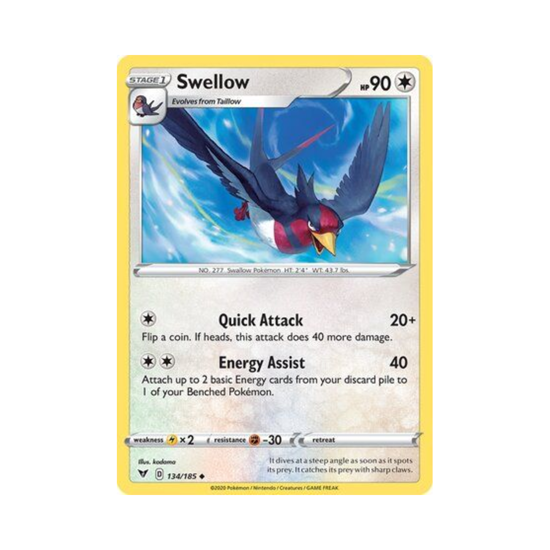 포켓몬 TCG 스왈로 U 비비드 볼티지 (영문판)(Pokemon TCG Swellow U Vivid Voltage (English Ver.)) - 1