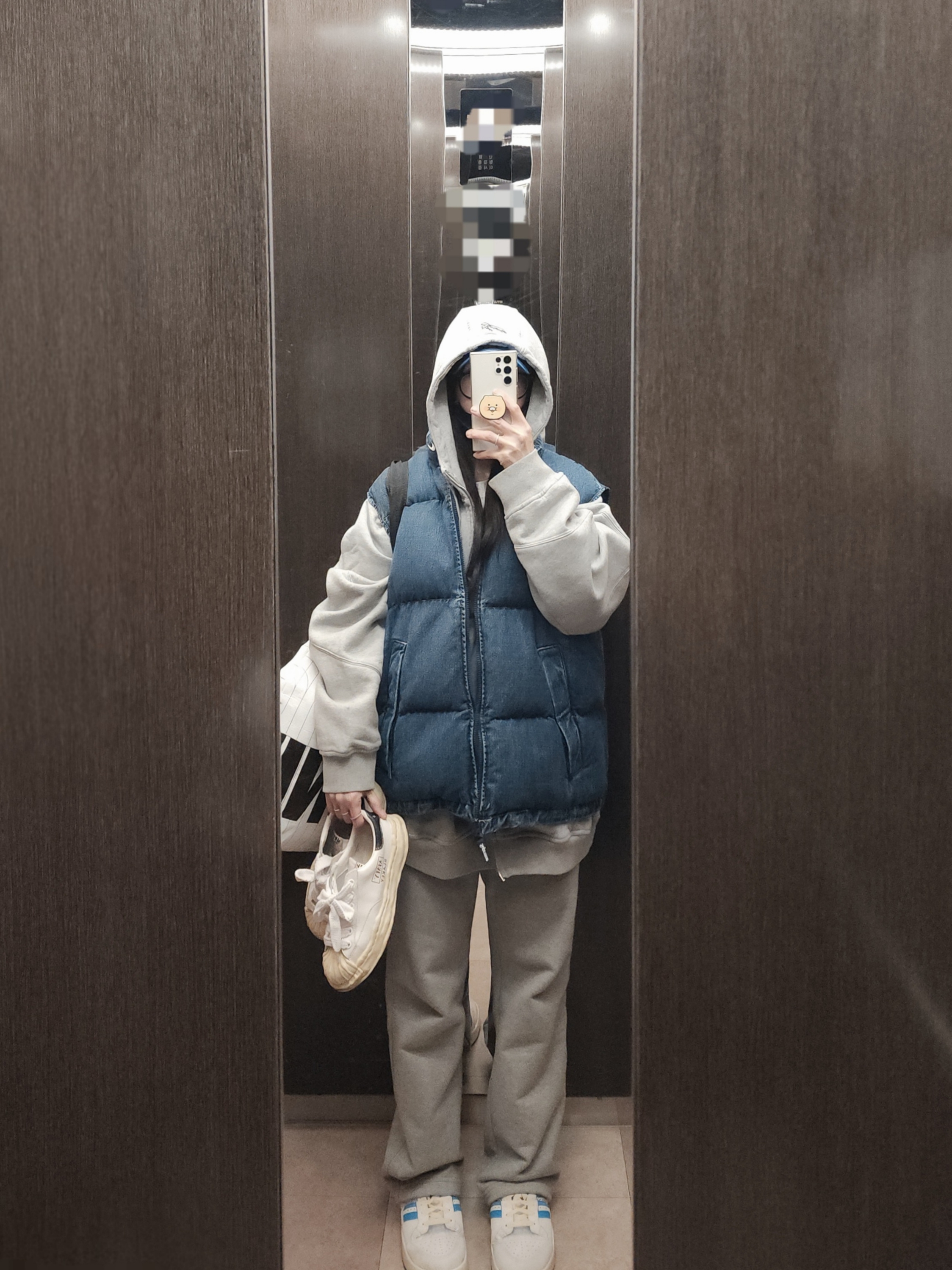 Supreme x Nike Zip Up Hooded Sweatshirt Heather Grey - 25SS, Supreme x Nike Denim Puffer Vest Indigo - 24SS 착용 스타일