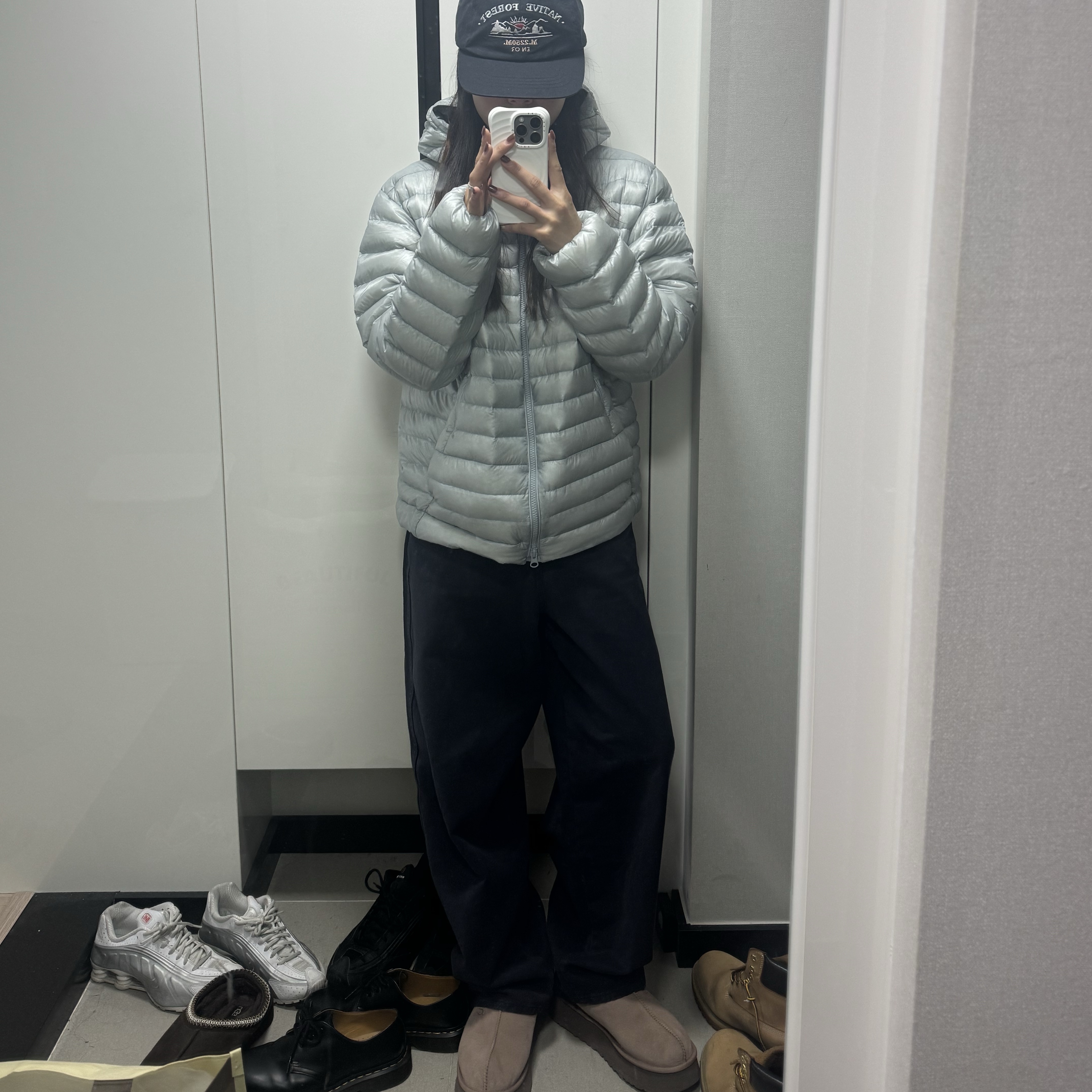 Musinsa Standard City Leisure Sheer Ripstop Hooded Light Down Jacket Cloudy Blue 착용 스타일 - 3