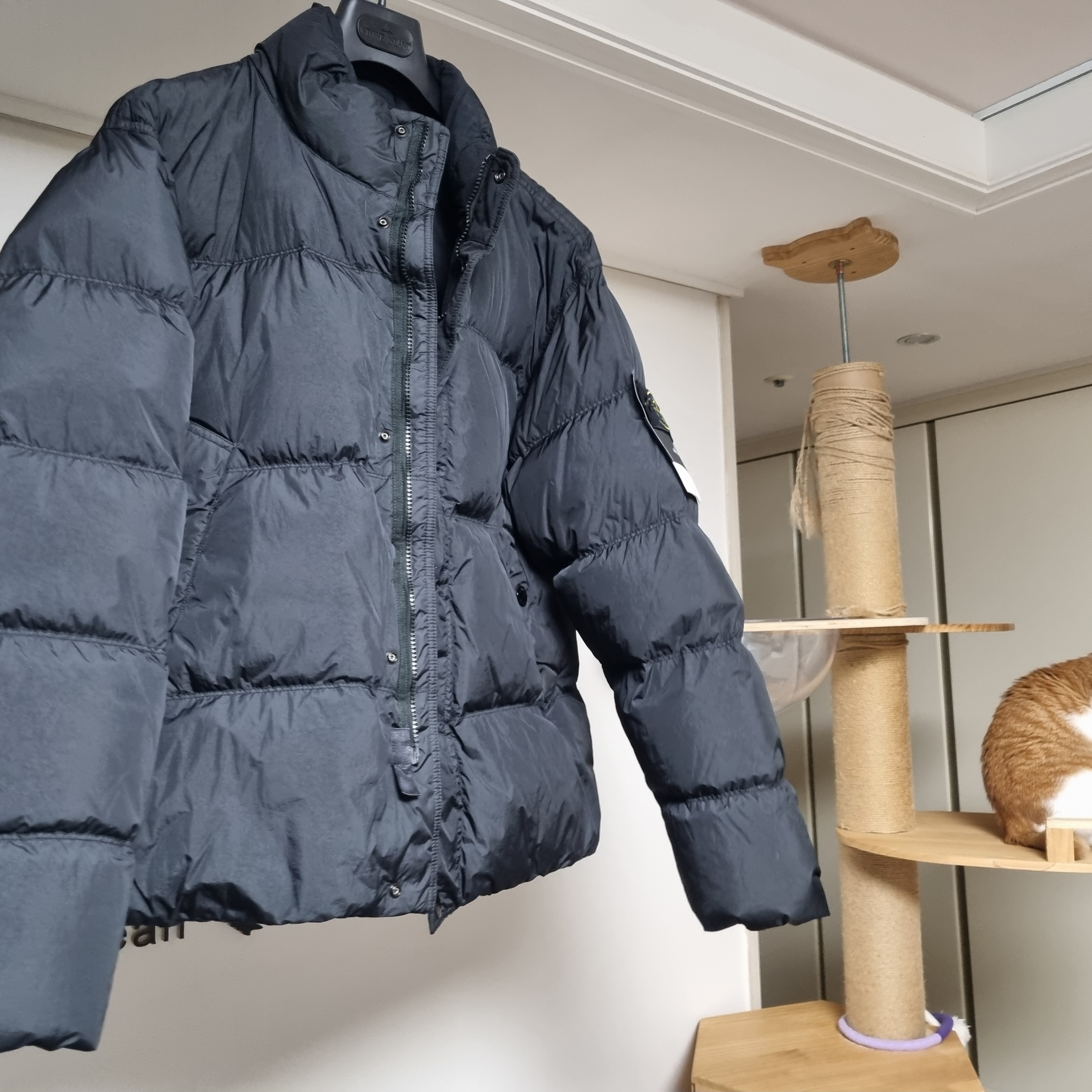 Stone Island 4100010 Crinkle Reps NY Recycled Nylon Down Jacket with Wind Resistant Black - 25FW 착용 스타일 - 2