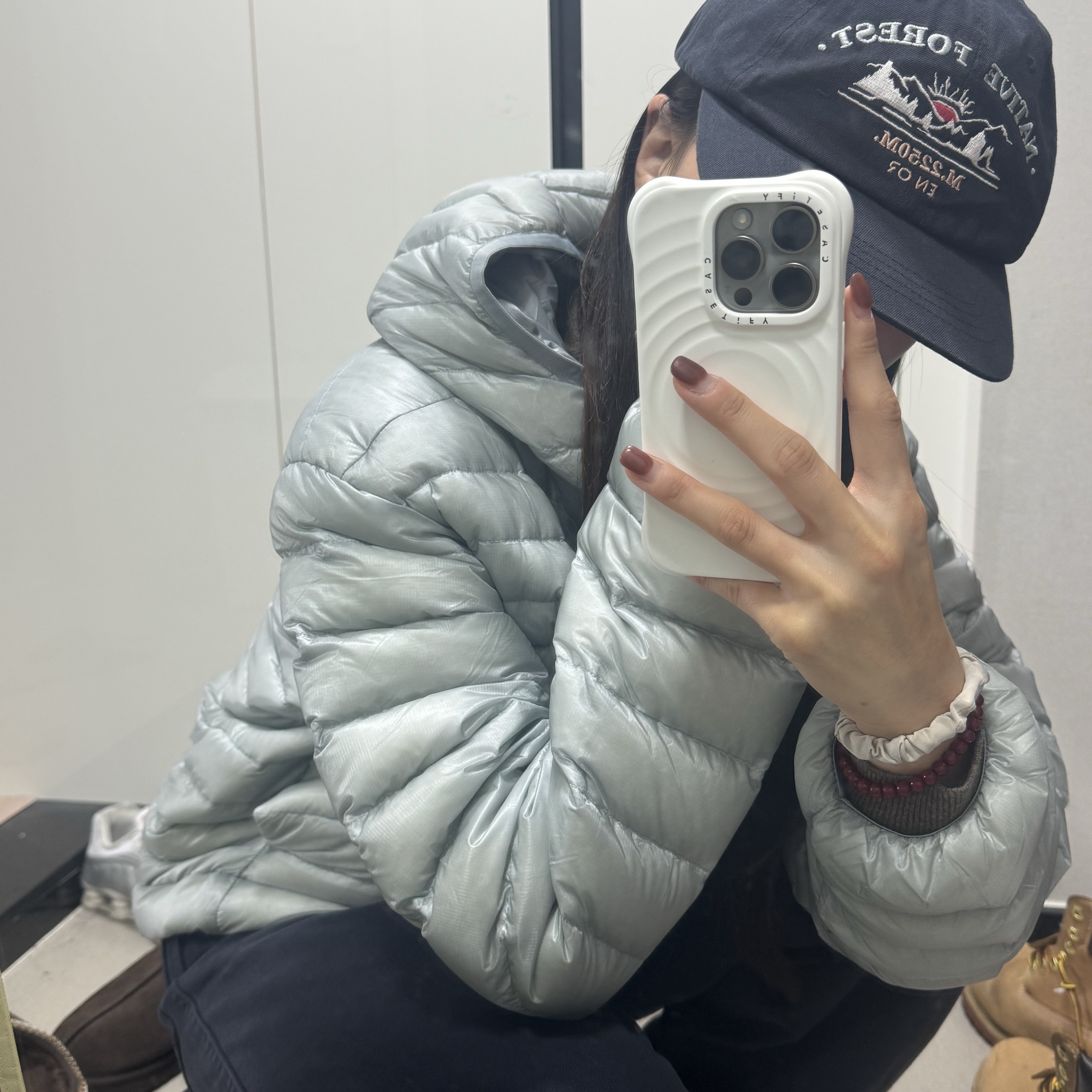 Musinsa Standard City Leisure Sheer Ripstop Hooded Light Down Jacket Cloudy Blue 착용 스타일 - 2
