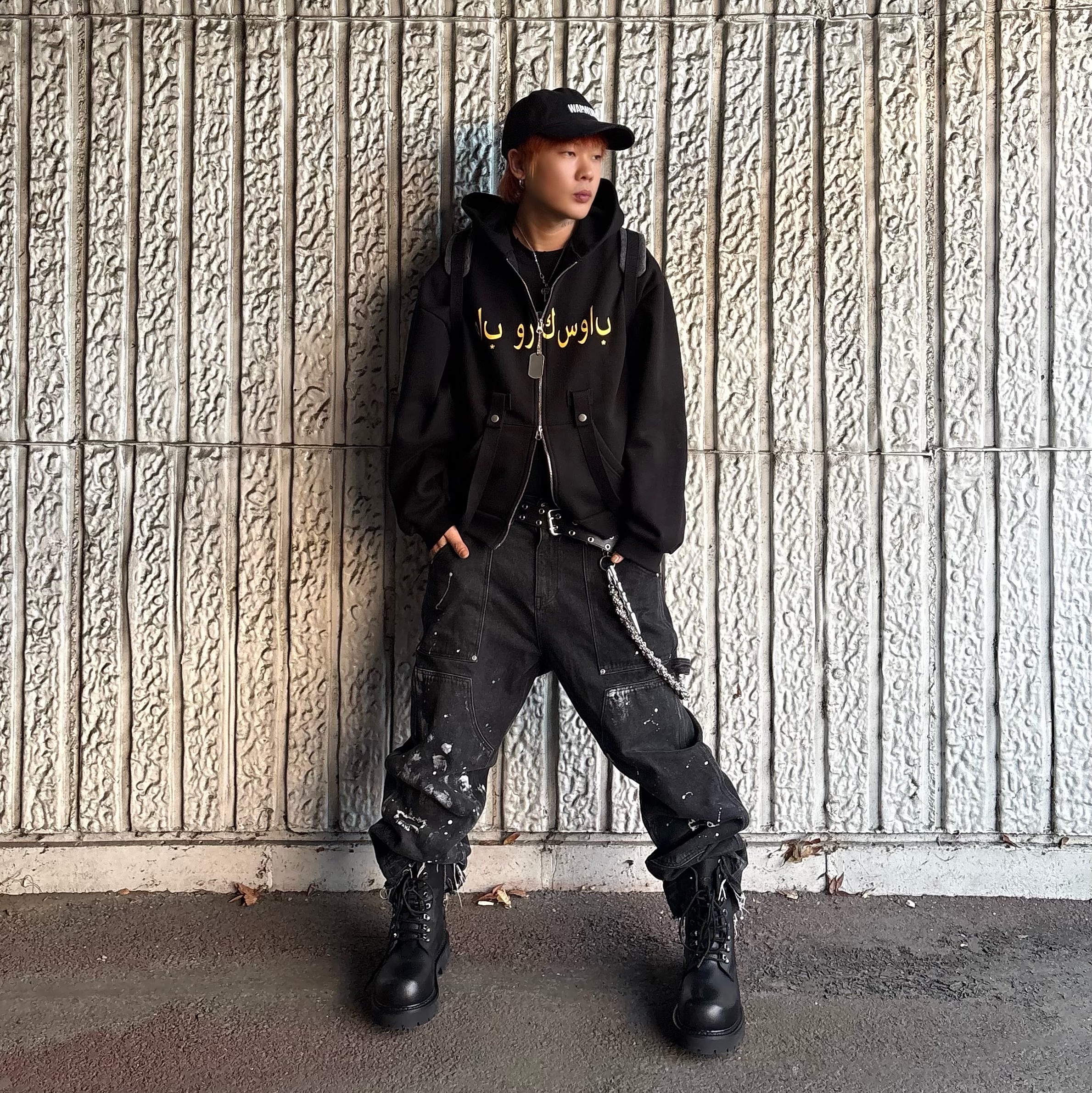 Wapworks Industrial Harness Hoodie Zip-Up, Wapworks Work Double Knee Carpenter Pants 착용 스타일 - 1