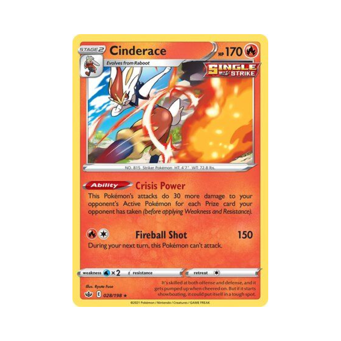 포켓몬 TCG 에이스번 RH 칠링 레인 (영문판)(Pokemon TCG Cinderace RH Chilling Reign (English Ver.))