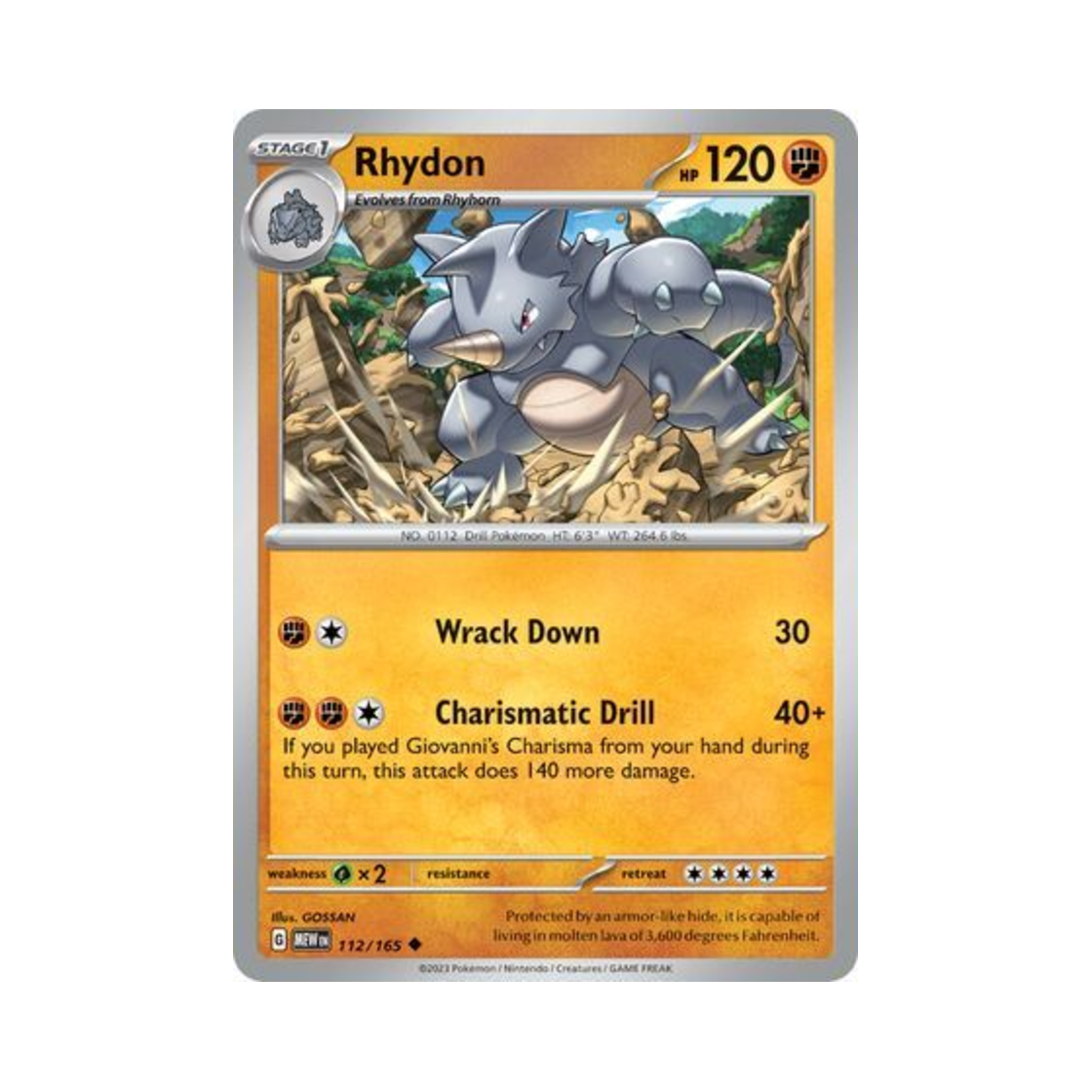 MEW112/165 Pokemon TCG Rhydon U Scarlet & Violet 151 (English Ver.)