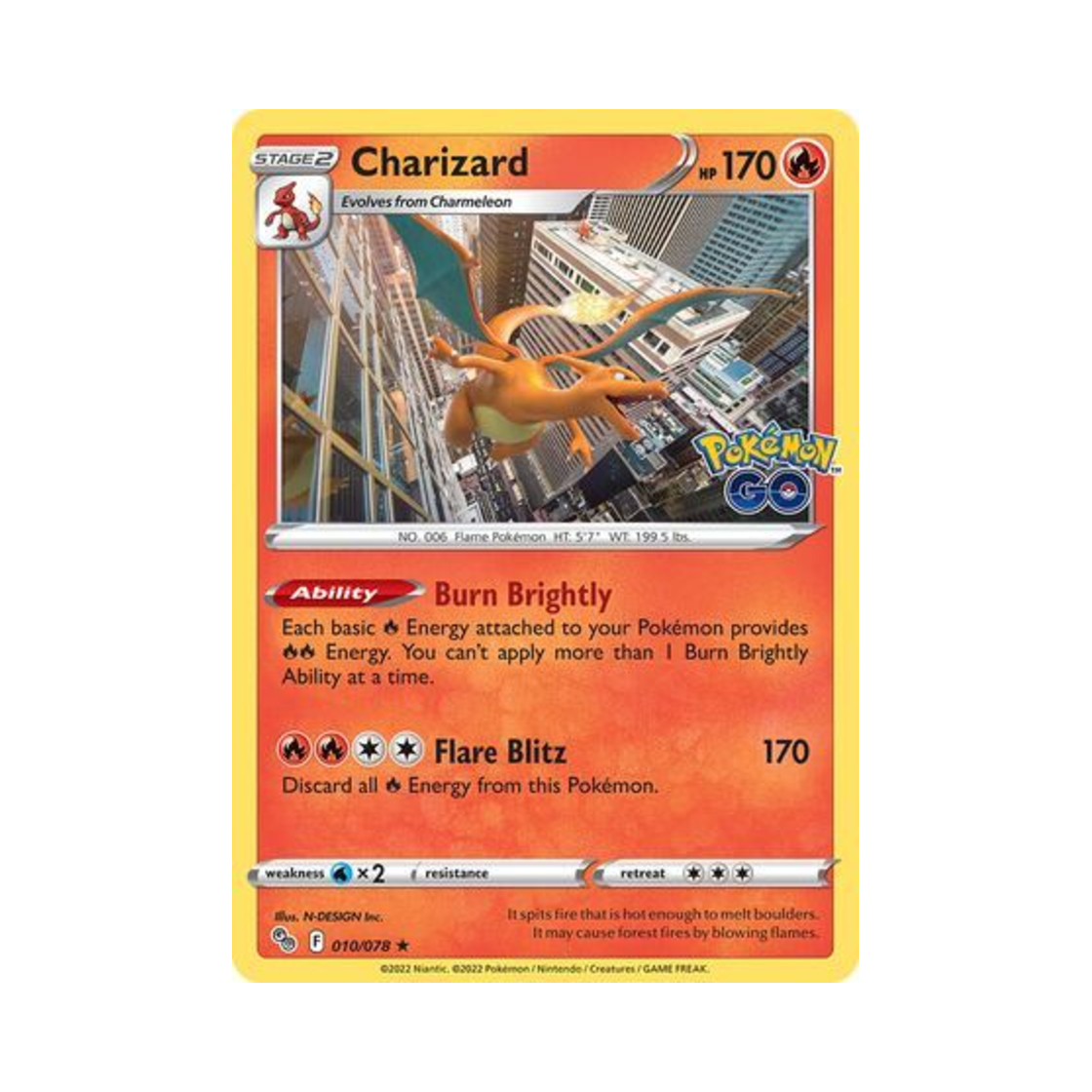 PGO010/078 Pokemon TCG Charizard RH Pokemon GO (English Ver.)