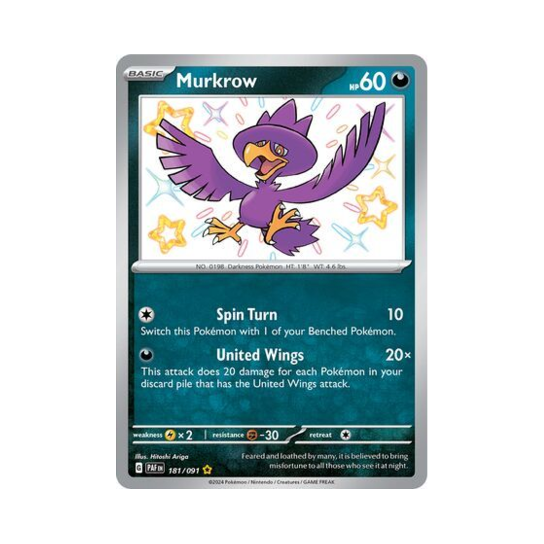 포켓몬 TCG 니로우 SR 팔데아 페이트 (영문판)(Pokemon TCG Murkrow SR Paldean Fates (English Ver.)) - 1
