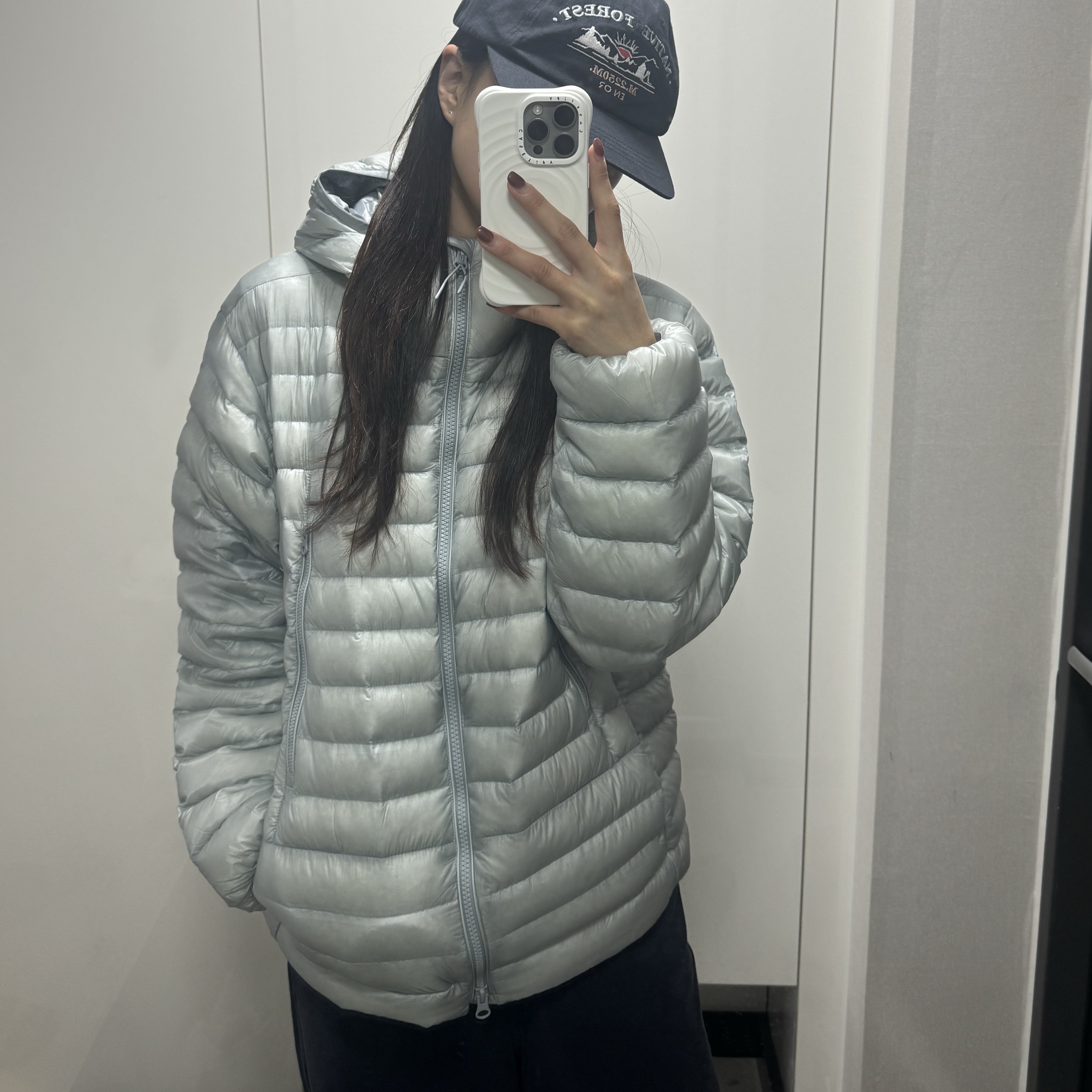 Musinsa Standard City Leisure Sheer Ripstop Hooded Light Down Jacket Cloudy Blue 착용 스타일 - 1