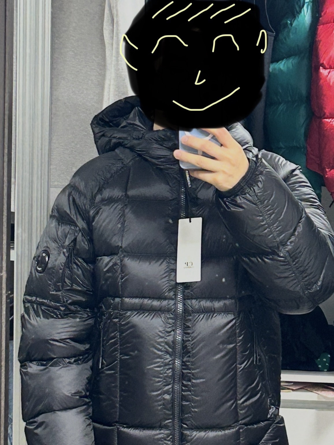 C.P. Company D.D. Shell Hooded Down Jacket Black - 25FW, Wooyoungmi Gradient Embossed Back Logo SweatShirt Black - 24SS 착용 스타일