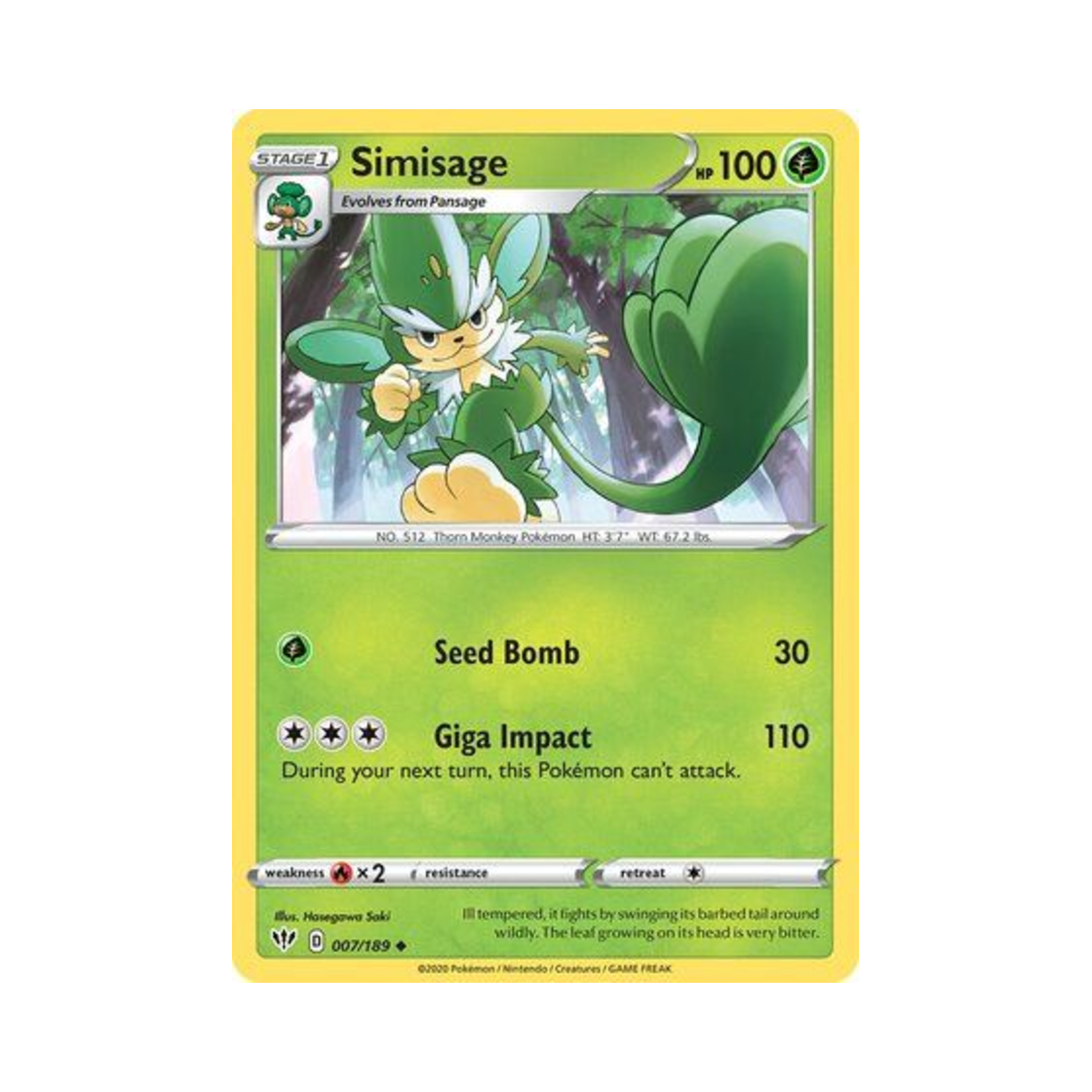 포켓몬 TCG 야나키 U 다크니스 어블레이즈 (영문판)(Pokemon TCG Simisage U Darkness Ablaze (English Ver.))