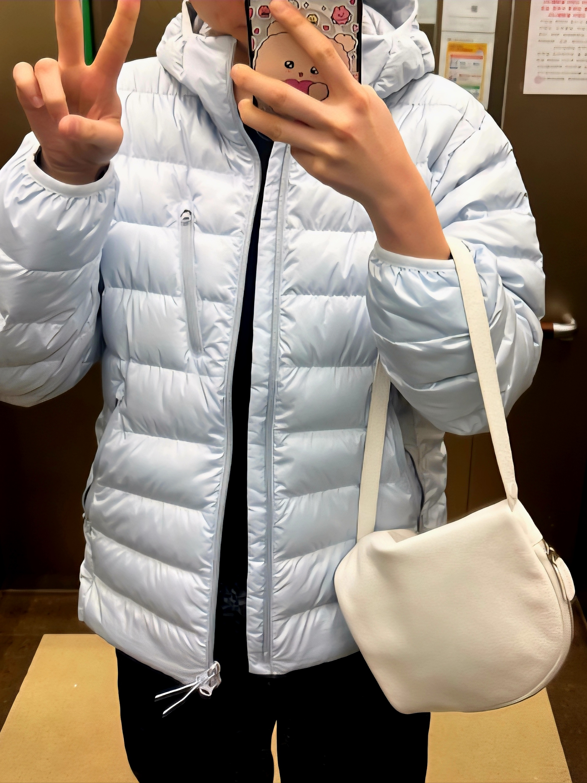 Musinsa Standard City Leisure Hooded Light Down Jacket Cloudy Blue 착용 스타일