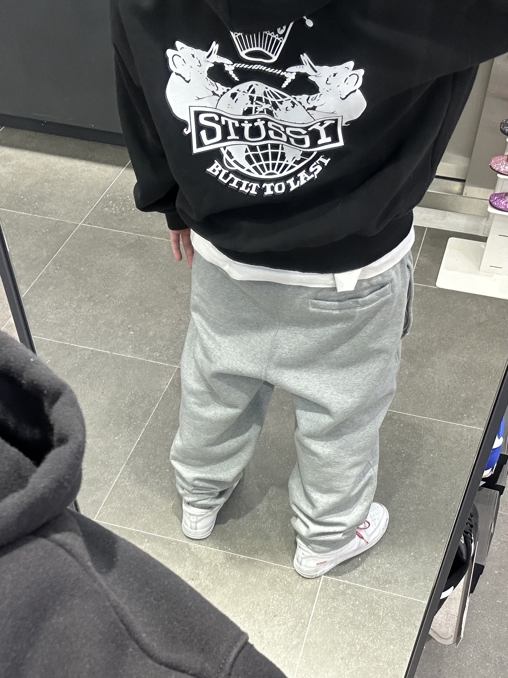 Nike x Stussy NRG ZR Fleece Pants Heather Grey - Asia, Stussy Built To Last Zip Hoodie Black 착용 스타일 - 2