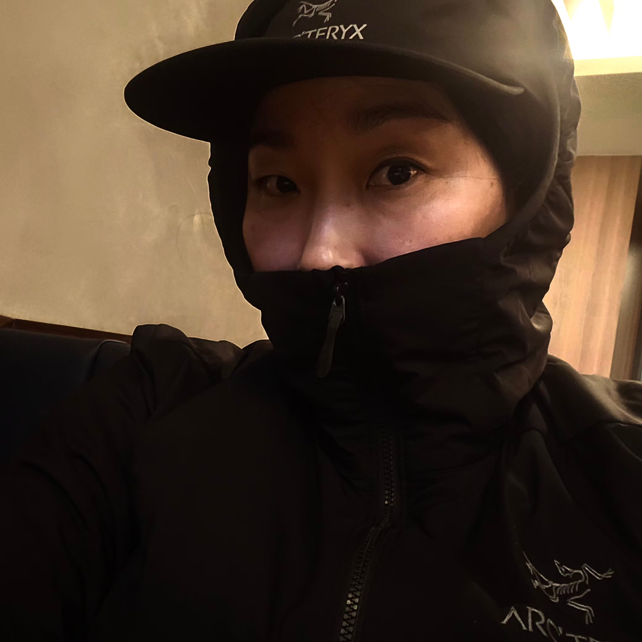Arc'teryx Atom Hoody Black, Arc'teryx Gore 5 Panel Cap Black 착용 스타일