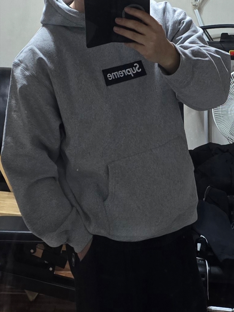 Supreme Box Logo Hooded Sweatshirt Heather Grey - 25FW 착용 스타일 - 2