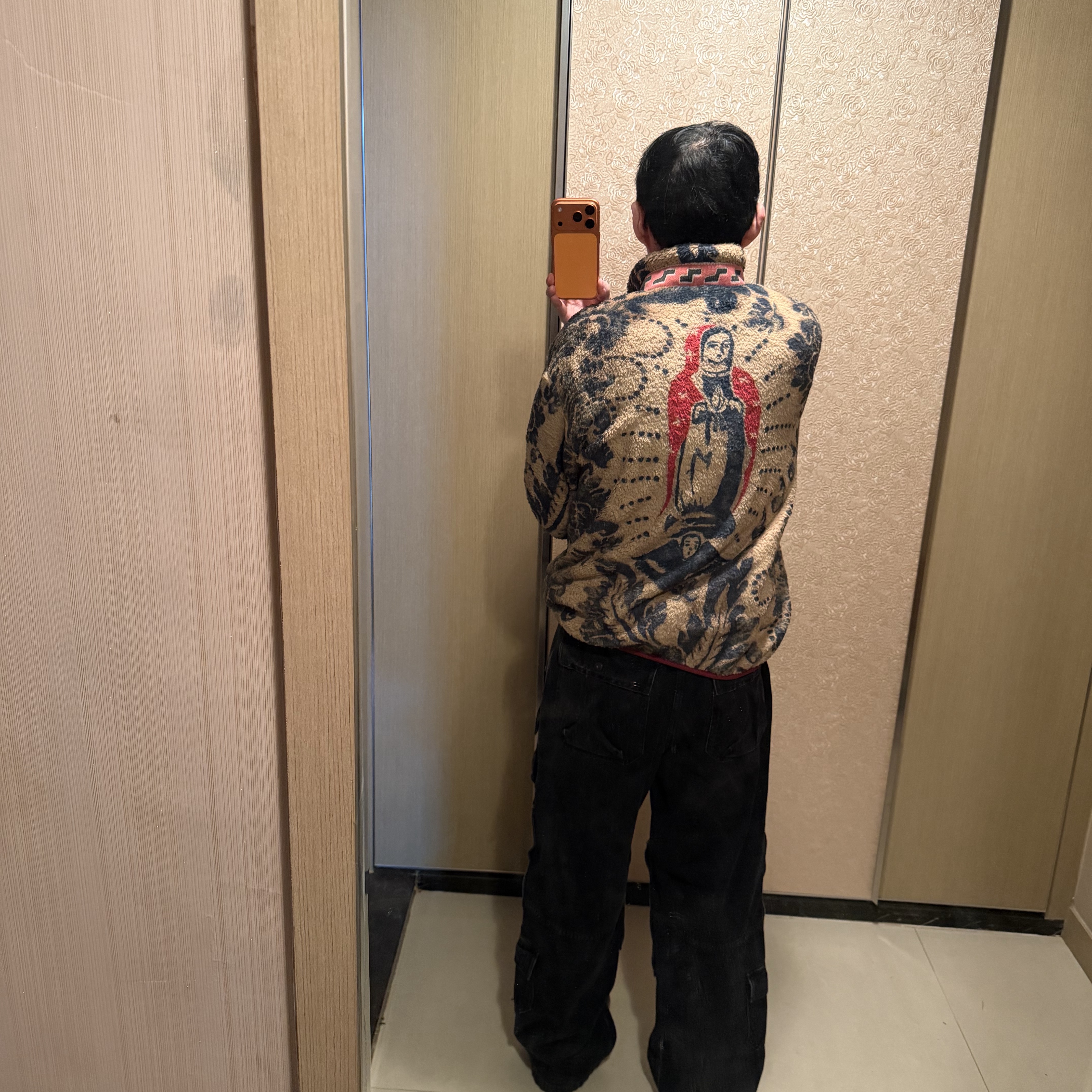 Kapital Damask Pattern Maria Fleece Zip Blouson Beige 착용 스타일 - 10