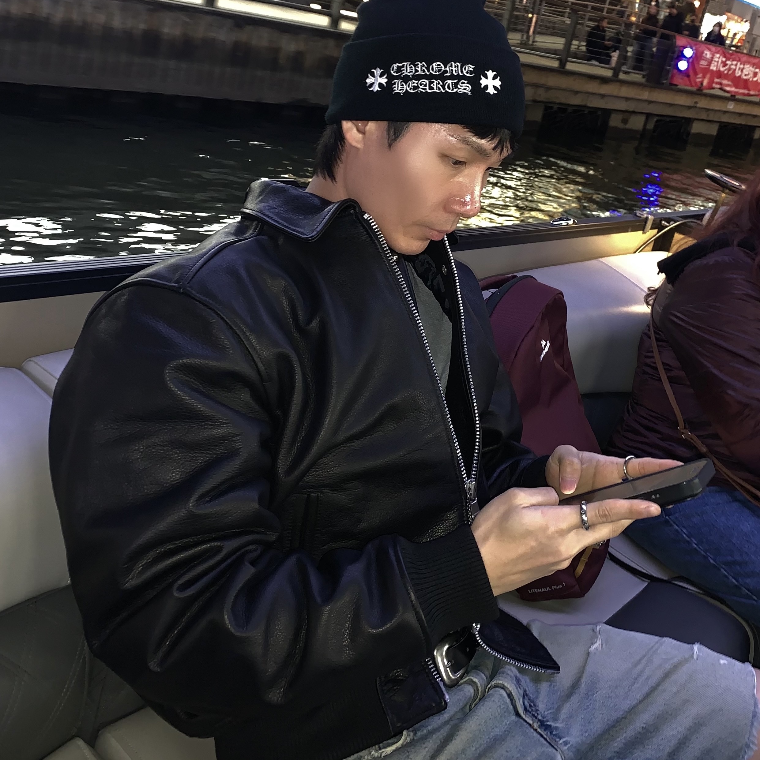 Stussy Leather Flight Jacket Black 착용 스타일 - 1