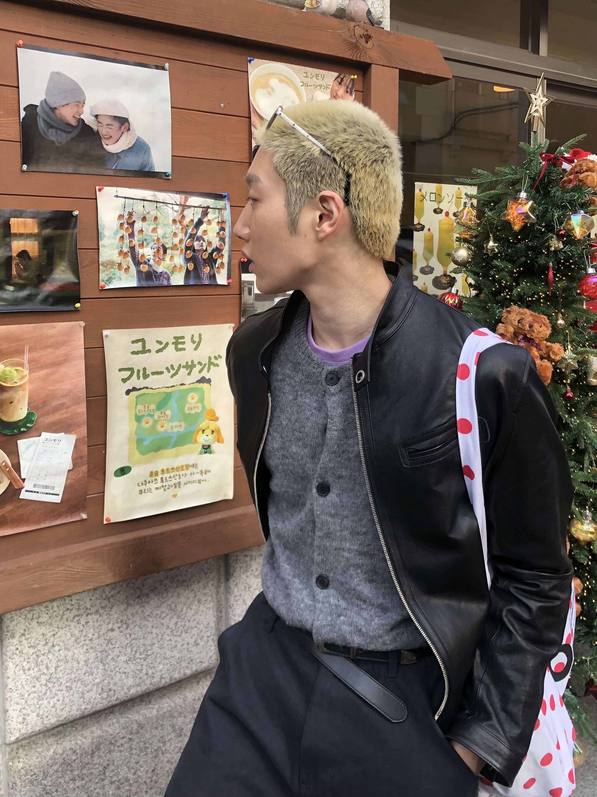 STU Round Neck Cardigan Light Grey 착용 스타일 - 2