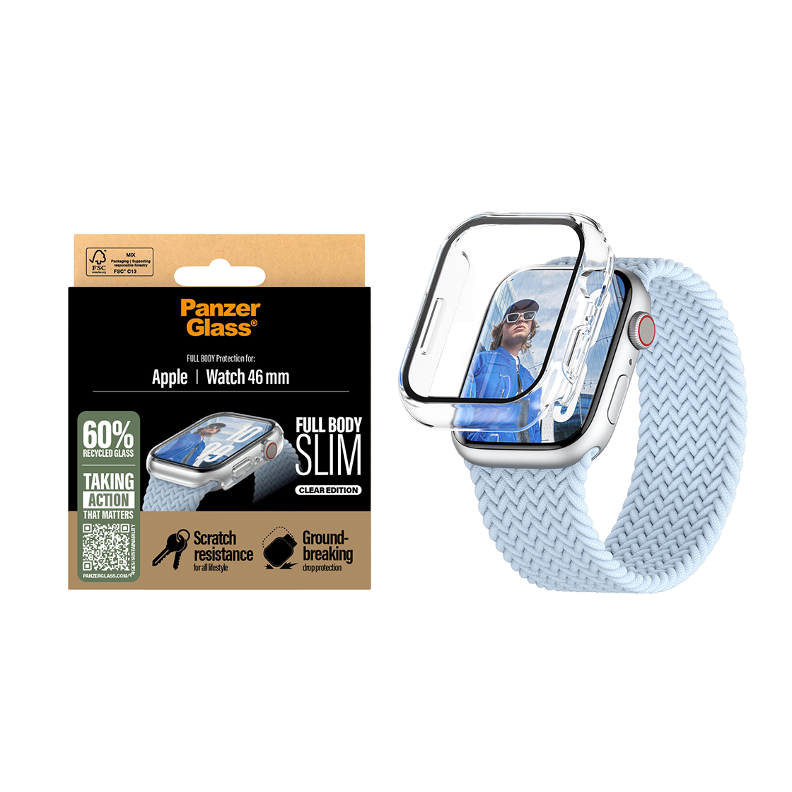 3714 PANZERGLASS Apple Watch Series 11 Slim Full Cover Case 46mm Clear