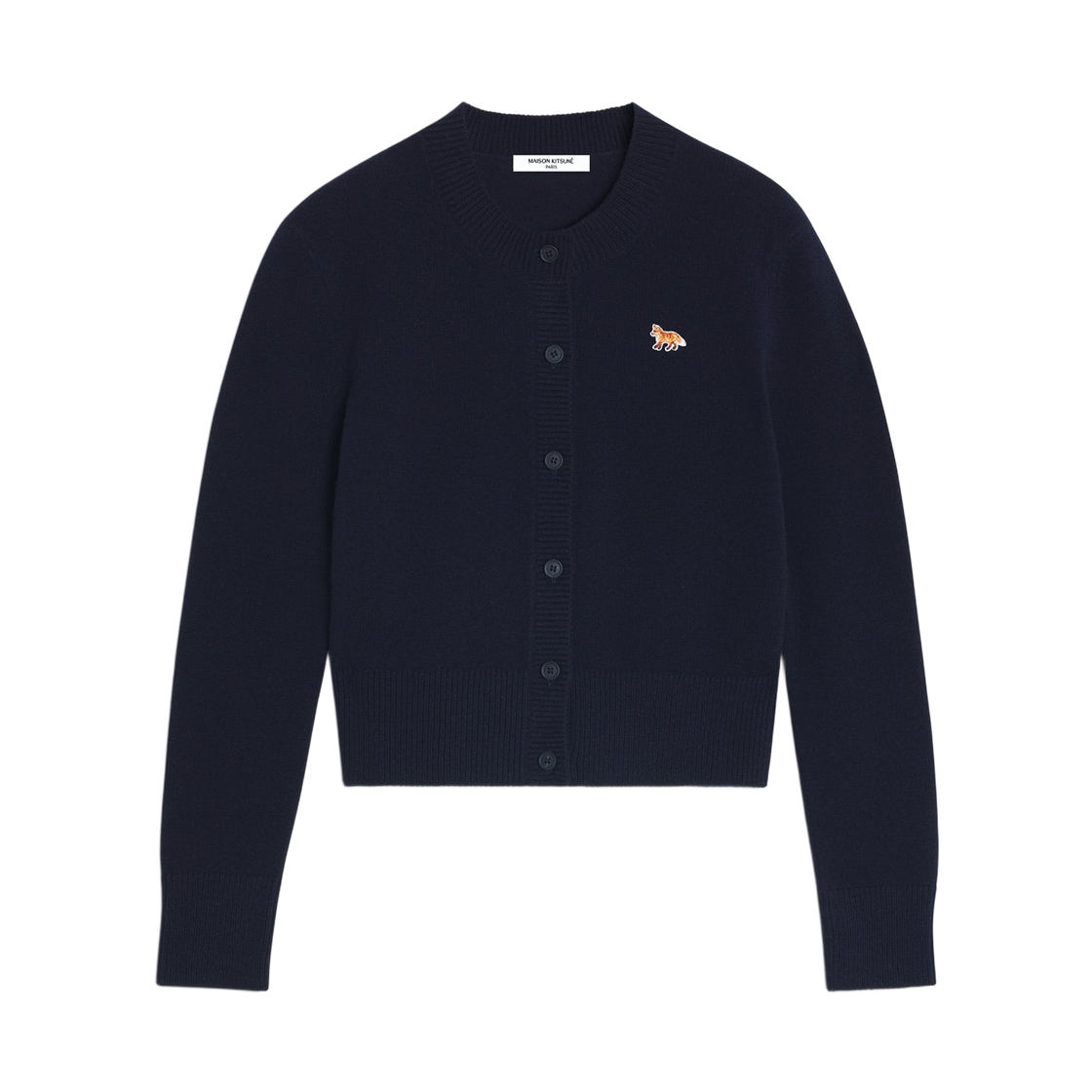 PW00506KT1006-0413 (W) Maison Kitsune Baby Fox Lambswool Fitted Cardigan Navy