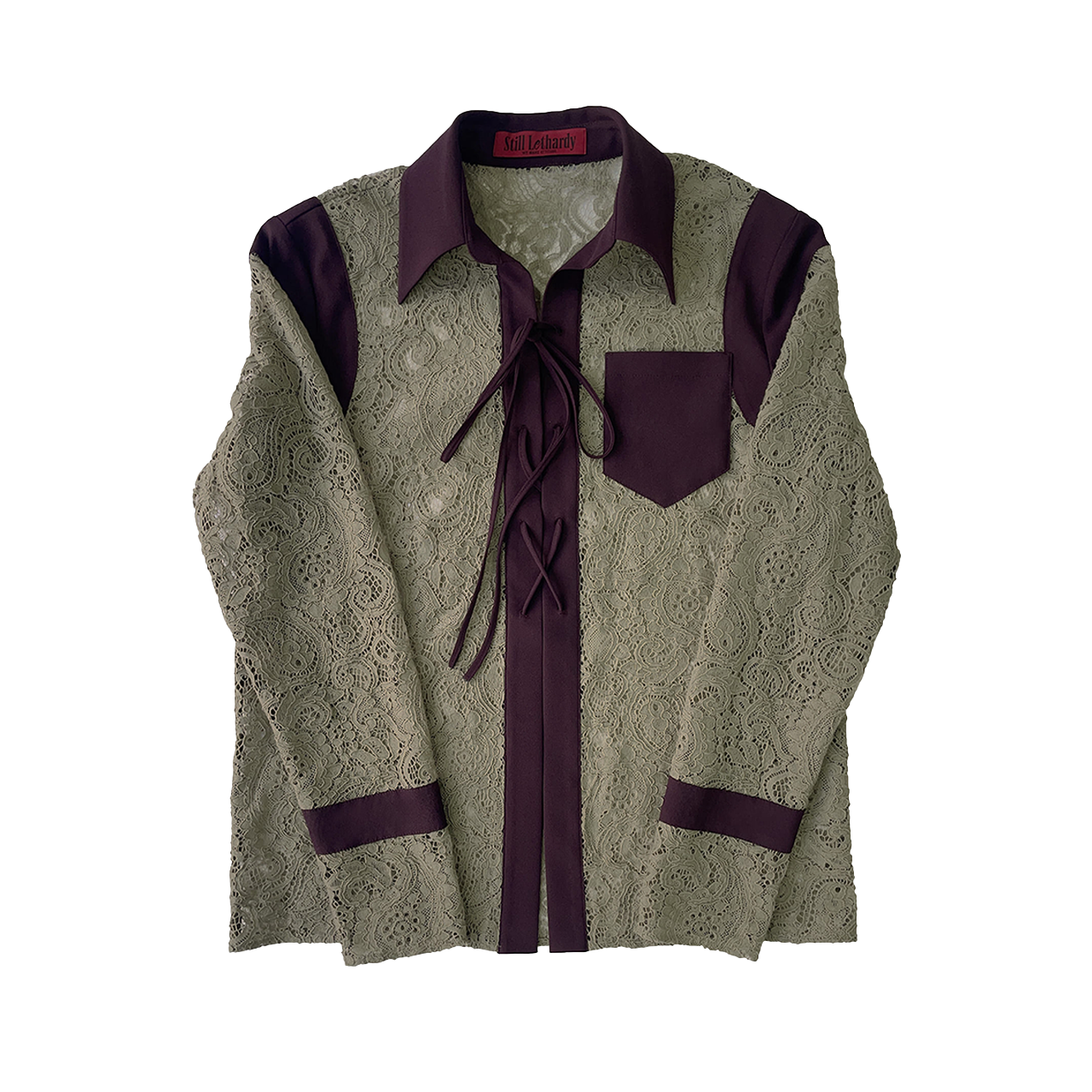 스틸레써디 레이스업 셔츠 카키(Still Lethardy Lace-Up Shirt Khaki) - 1