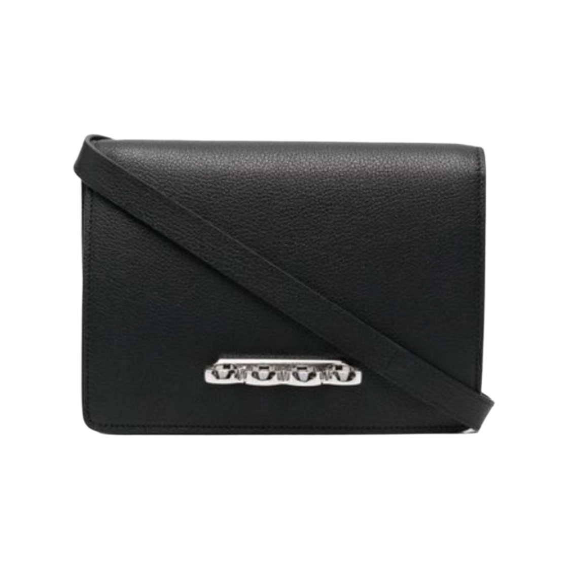 708262DYTUY1000 Alexander McQueen Four Ring Leather Shoulder Bag Black