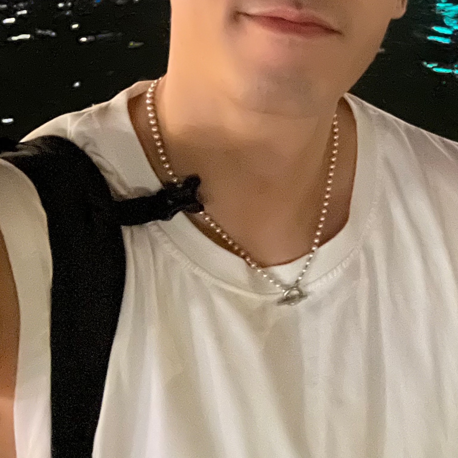 Numbering Pearl Toggle Necklace 4mm White 착용 스타일