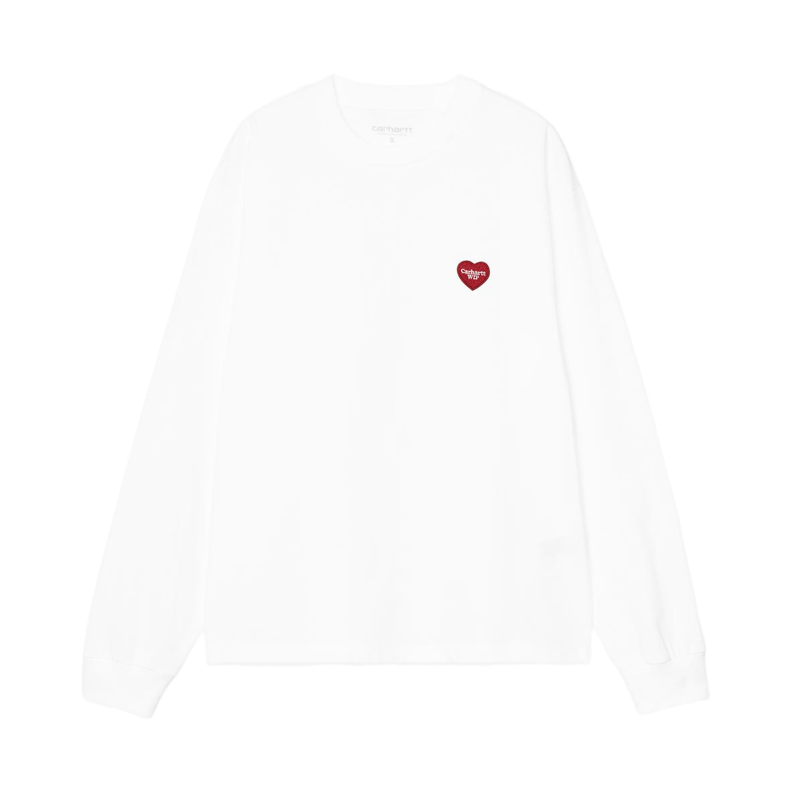 (W) 칼하트 WIP 롱슬리브 하트 패치 티셔츠 화이트 레드((W) Carhartt WIP L/S Heart Patch T-Shirt White Red) - 1