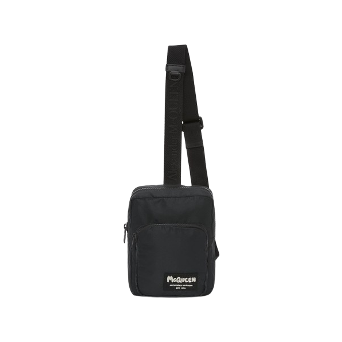 알렉산더 맥퀸 로고 크로스바디 카메라백 블랙 화이트(Alexander McQueen Logo Crossbody Camera Bag Black White)