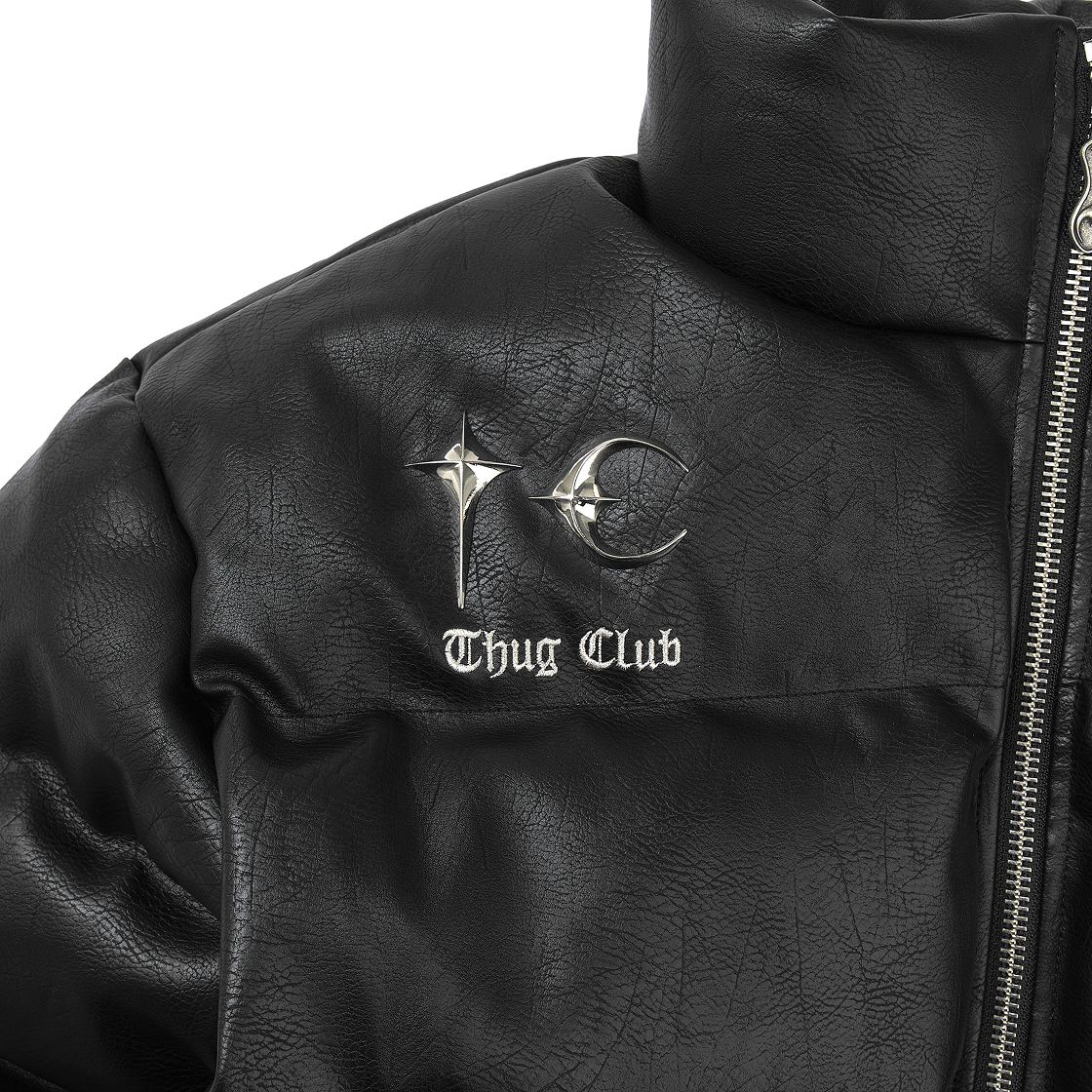 떠그 클럽 레더 퍼퍼 자켓 블랙 (덕 다운)(Thug Club Leather Puffer Jacket Black (Duck Down)) - 3