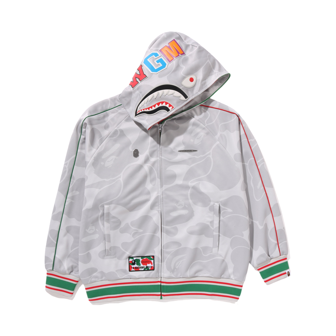 베이프 x 파가니 솔리드 카모 릴렉스드 핏 샤크 풀 집 후드 그레이(BAPE x Pagani Solid Camo Relaxed Fit Shark Full Zip Hoodie Gray) - 1