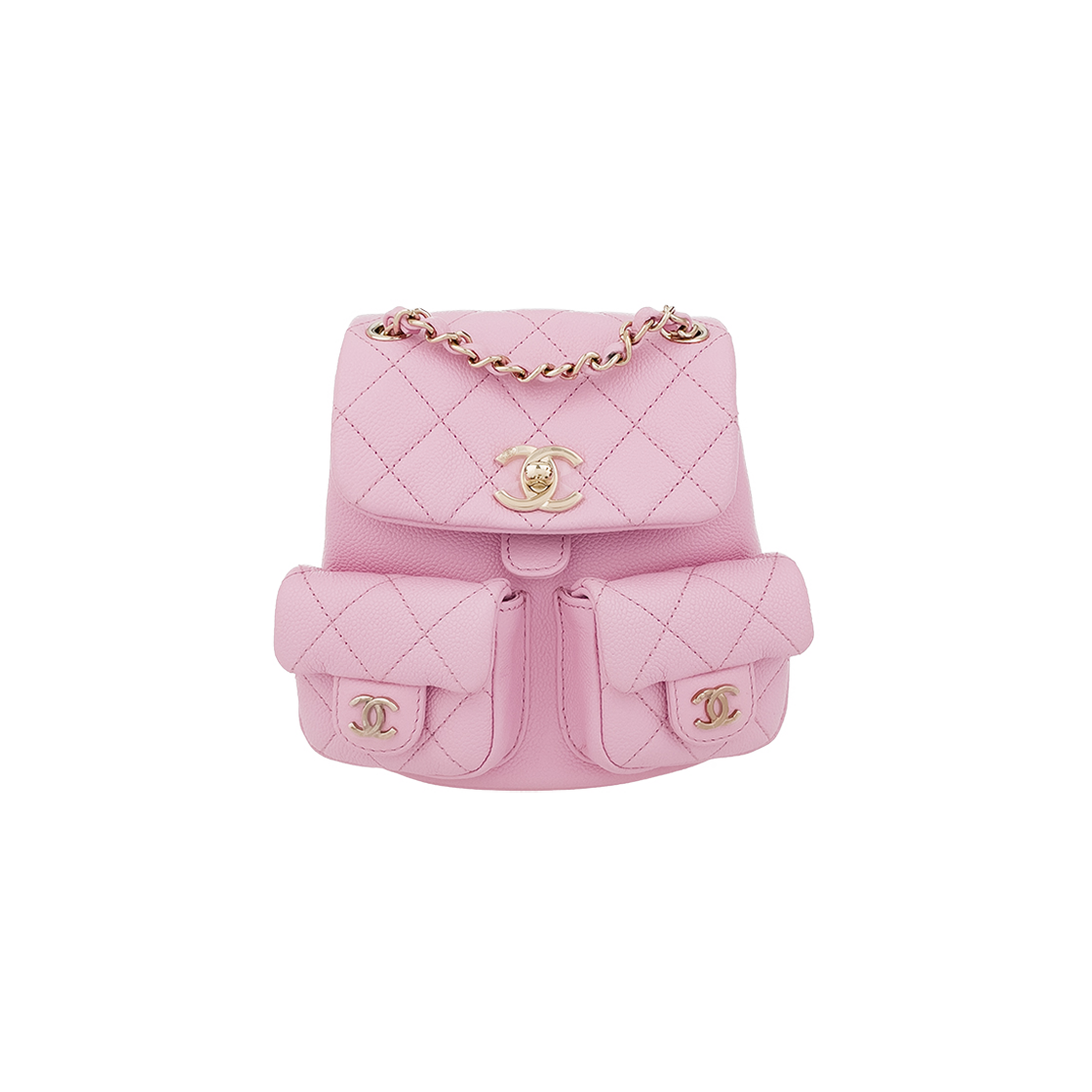 샤넬 투포켓 듀마 백팩 스몰 핑크 샴페인골드 캐비어(5ET2120)(Chanel Two-Pocket Small Duma Backpack in Pink Champagne Gold Caviar) - 1