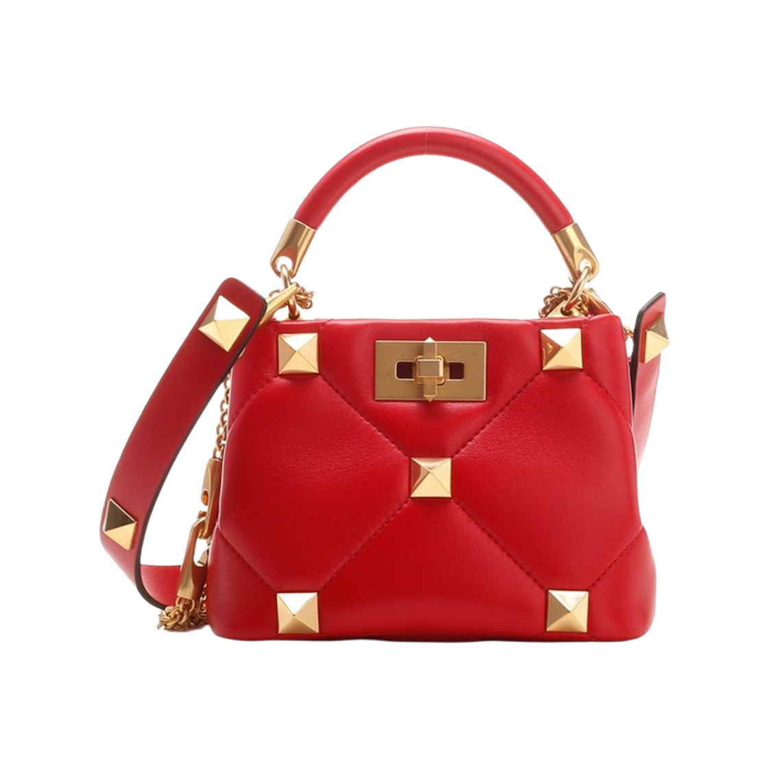B0J39BSFJU5 Valentino Roman Stud Chain Tote Bag Rouge Pur