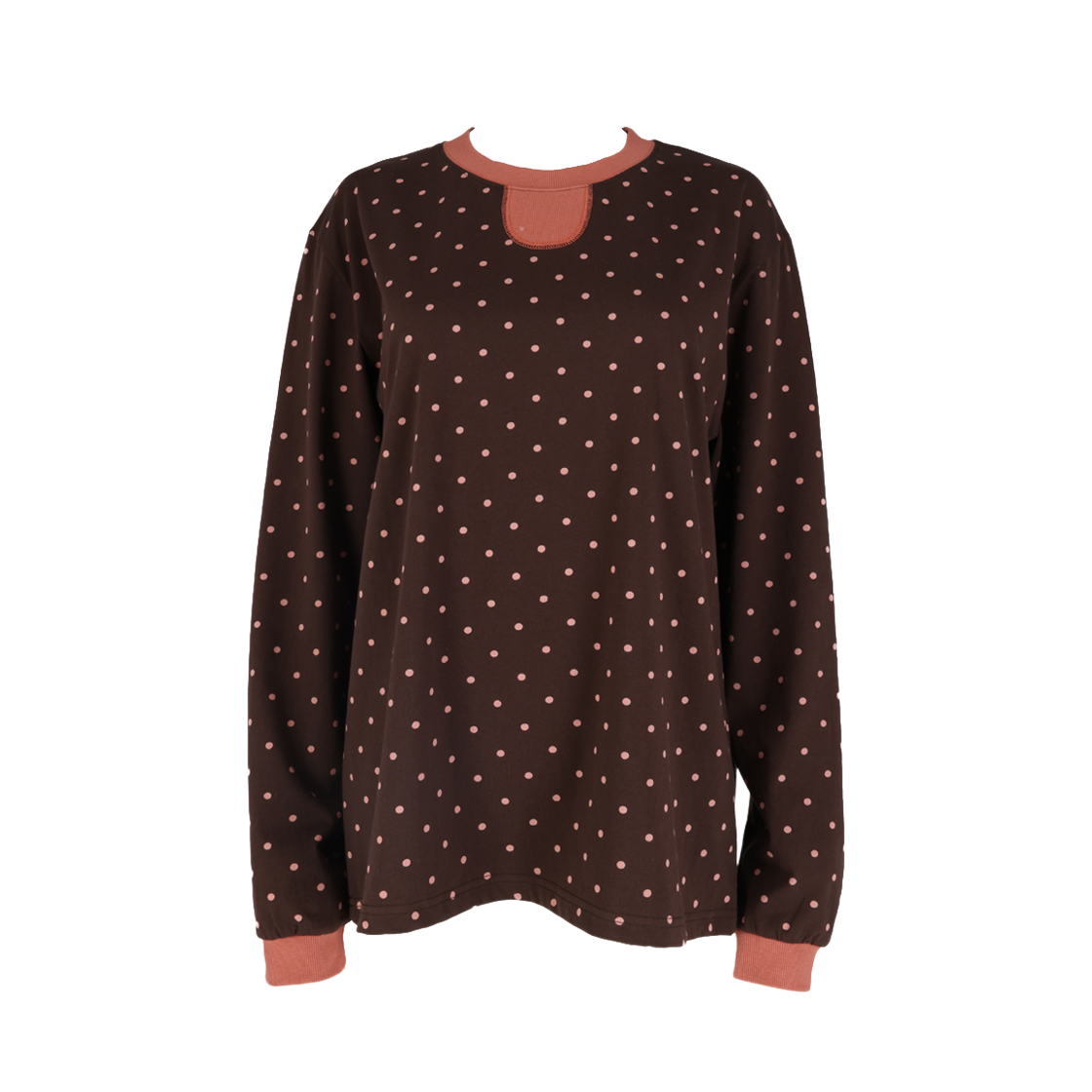 사유 도트 링거 루즈핏 긴팔 티 브라운(sayuu Dot Ringer Loose-fit Long-sleeve Tee Brown)