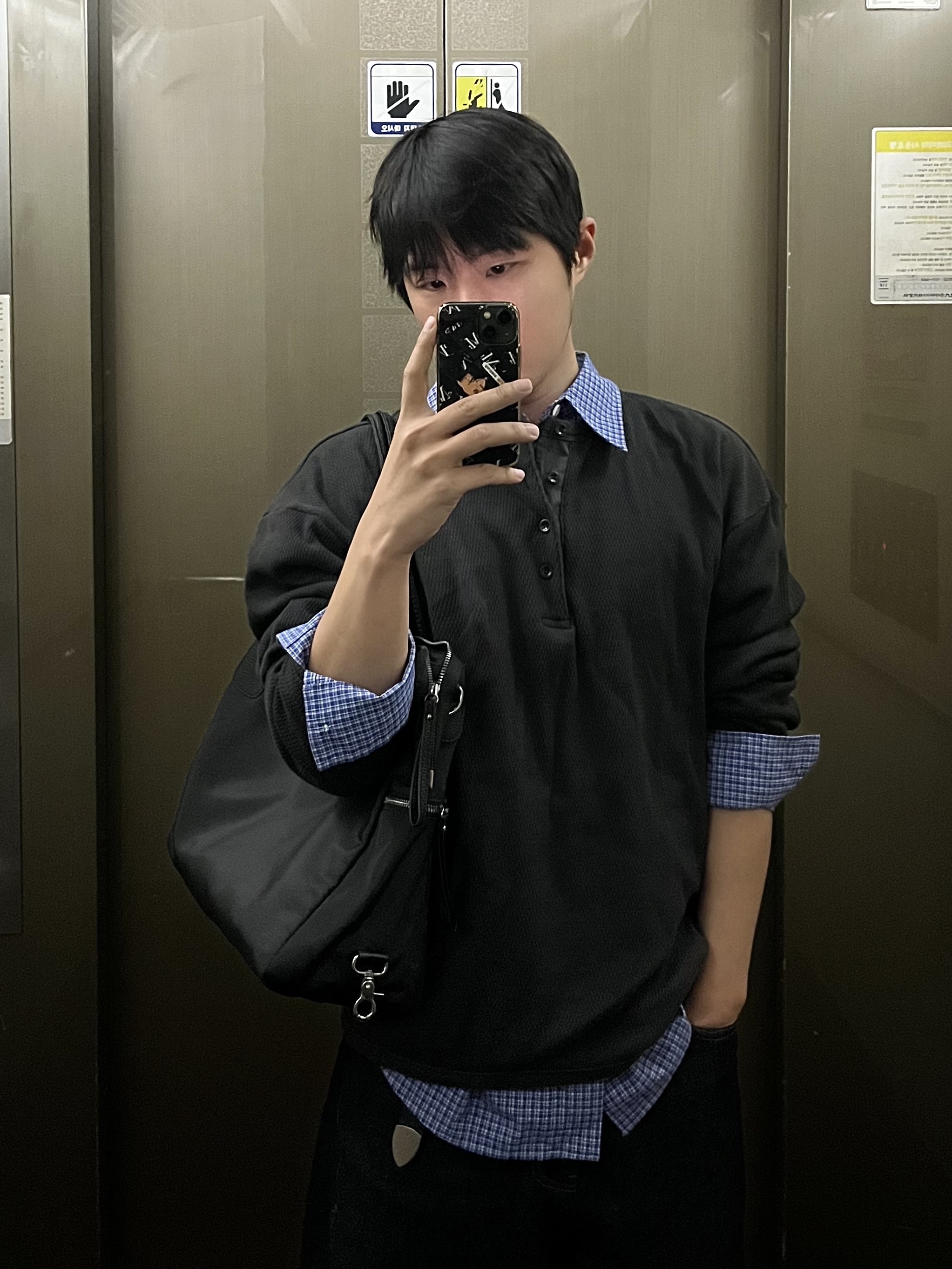 noun Pique Henley T-Shirts Charcoal, noun Daily Shirts Blue 착용 스타일 - 1