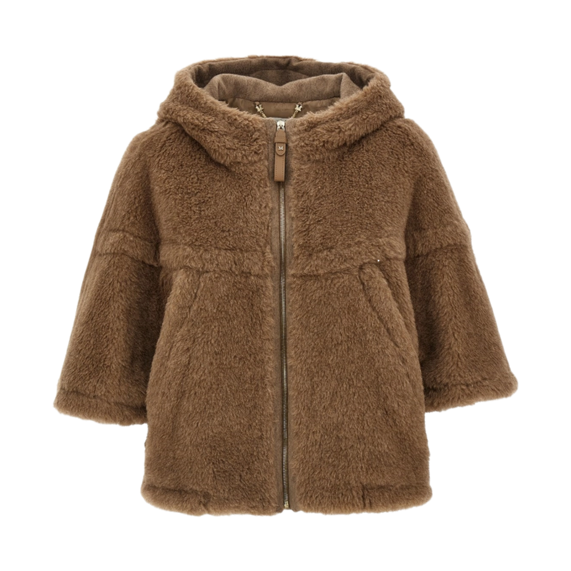 PETALO4-005 (W) Max Mara Petalo4 Zipped Teddy Cape with Hood Camel