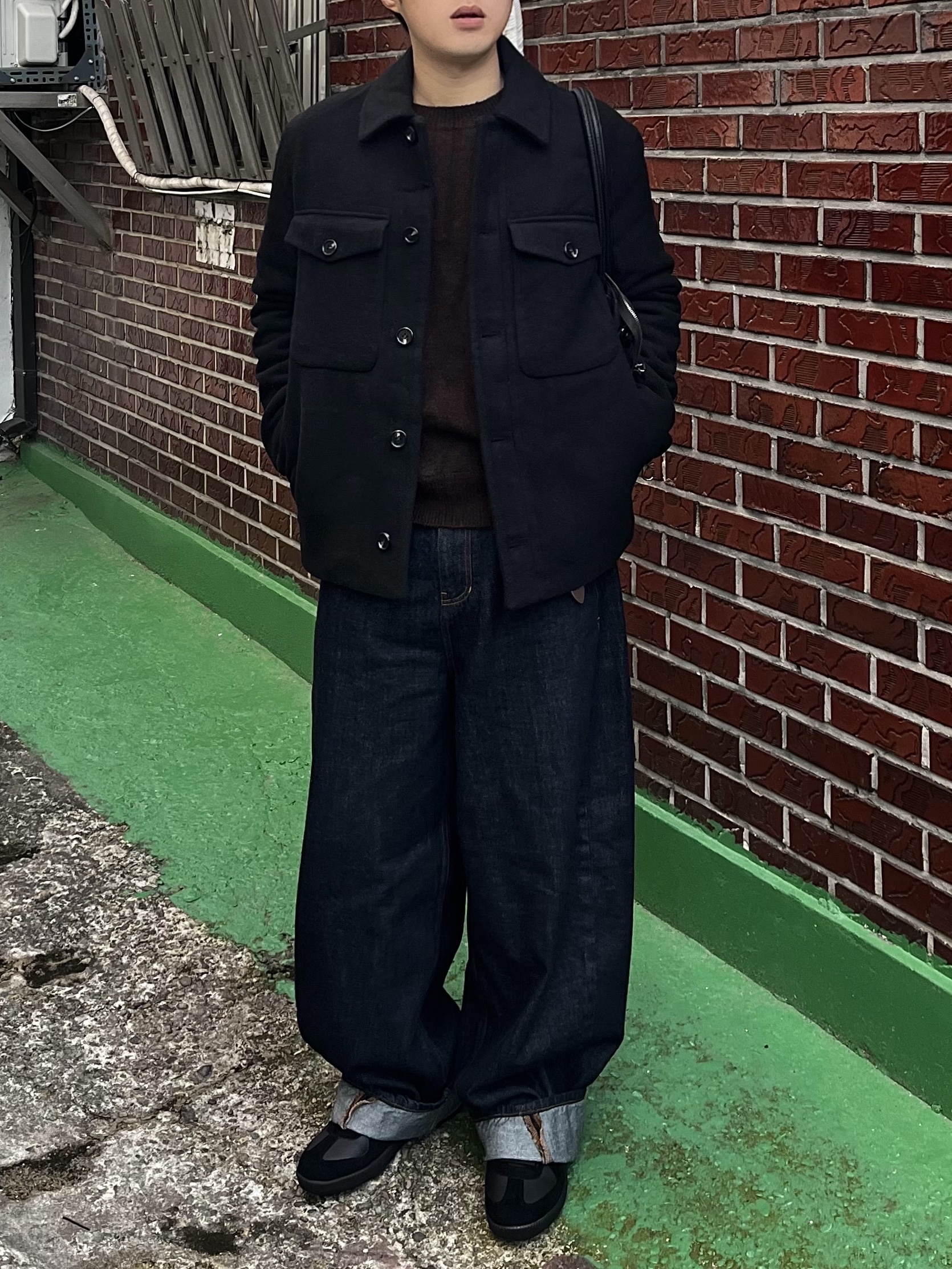 noun Wide Curved Denim Pants One Washed 착용 스타일 - 4