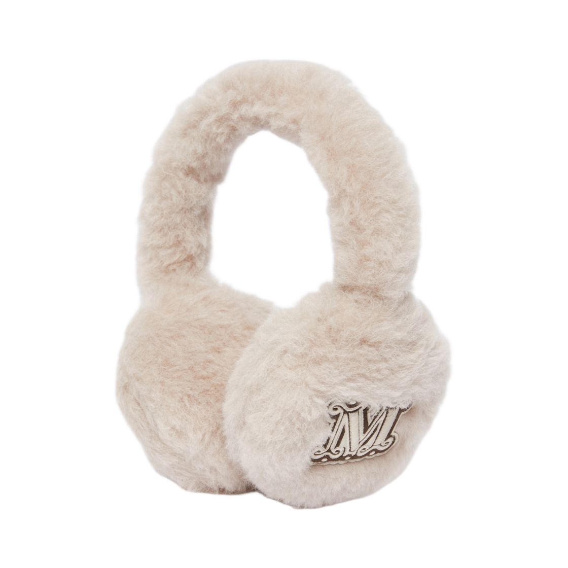 MUFFY1-002 (W) Max Mara Muffy1 Alpaca Wool Teddy Fabric Earmuffs Beige