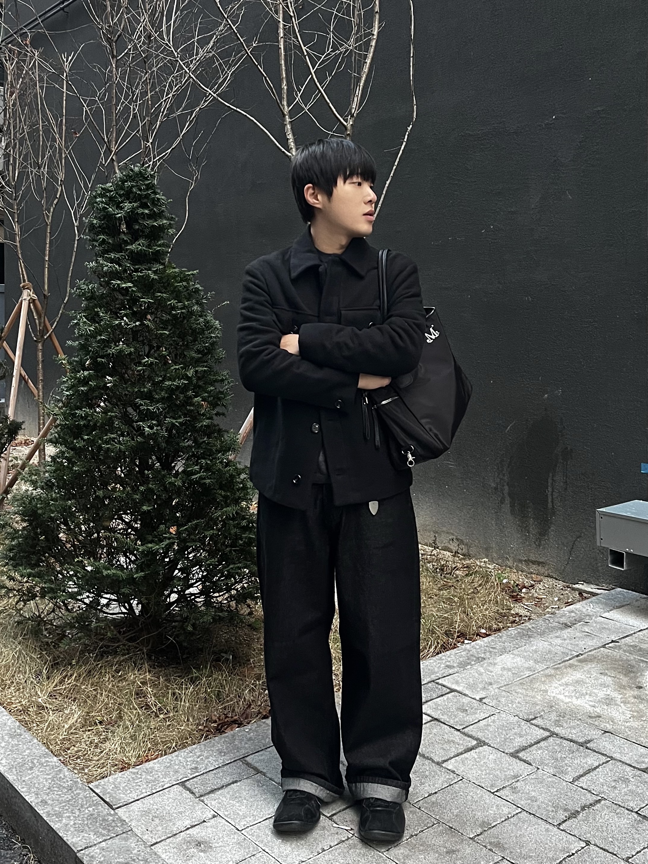 noun Wide Denim Pants Black, Pemont Square Black 착용 스타일 - 5