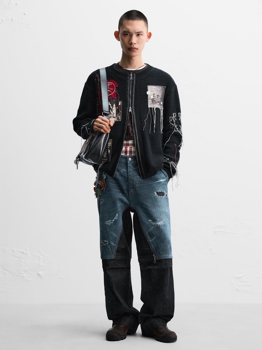 Zara x Andersson Bell Jacquard Patch Cardigan Black 착용 스타일 - 5