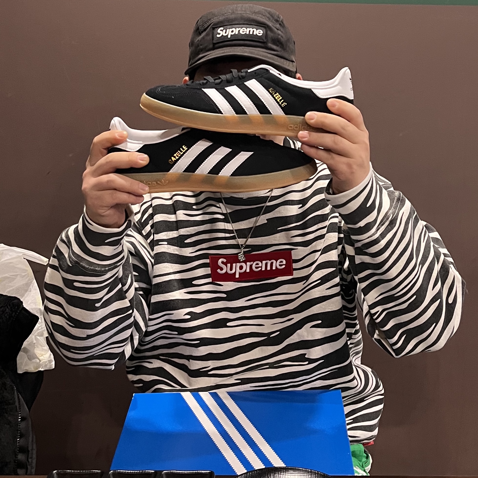 Supreme Box Logo Crewneck Zebra - 22FW 착용 스타일